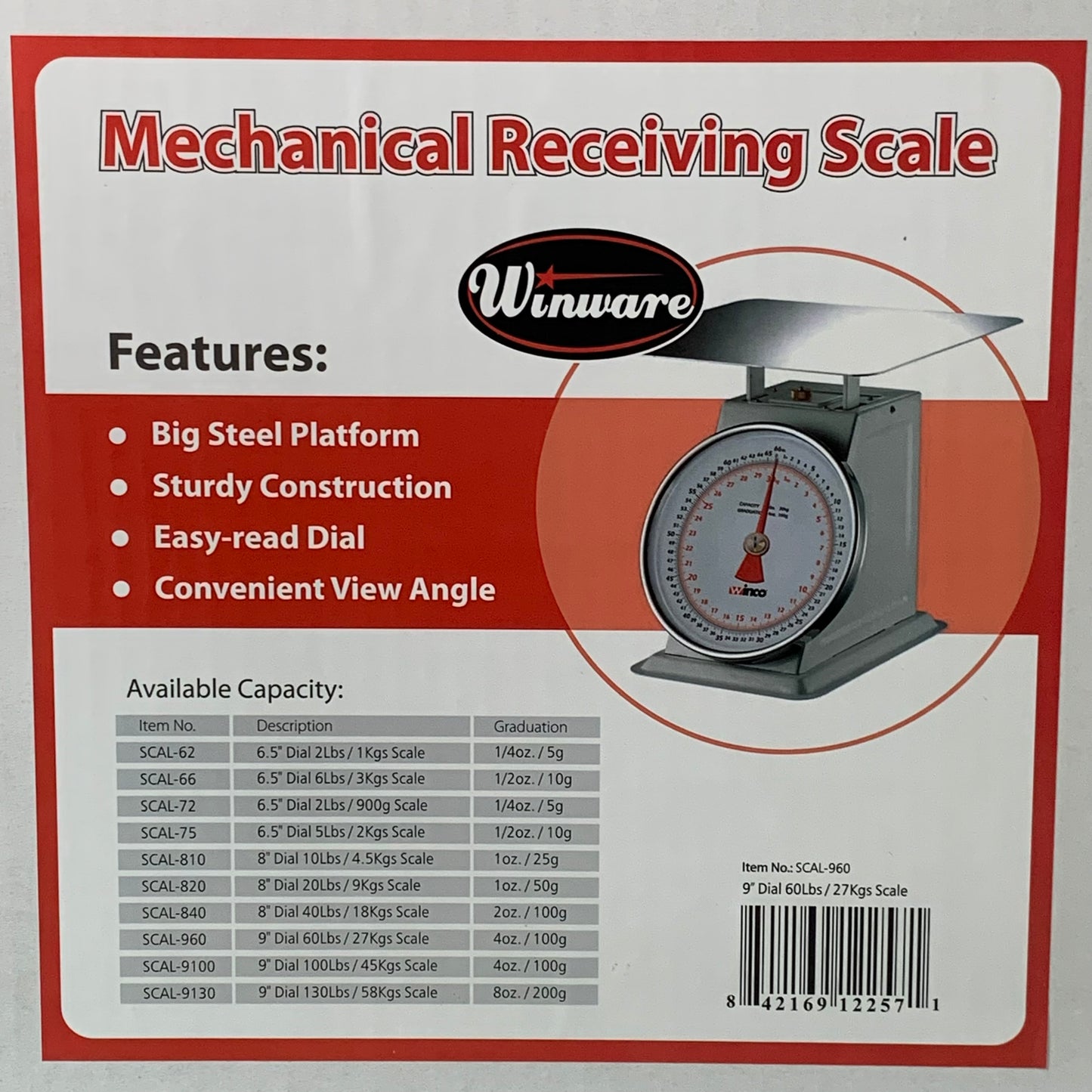 WINCO Mechanical Receiving Scale w/ 9" Dial 60 Pound SCAL-960