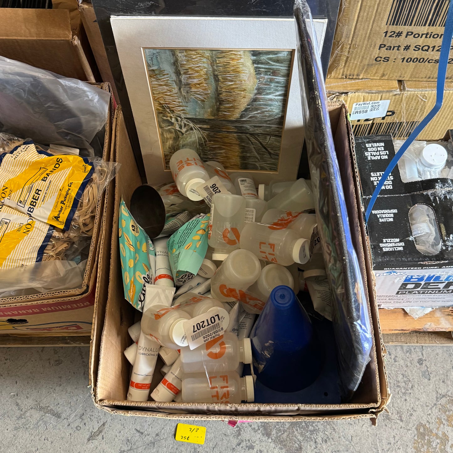 ZA@ Pallet of MIXED Rubber Bands, Food, Air Filter, Conventional Certificates, Clothes, Etc… (AS-IS)
