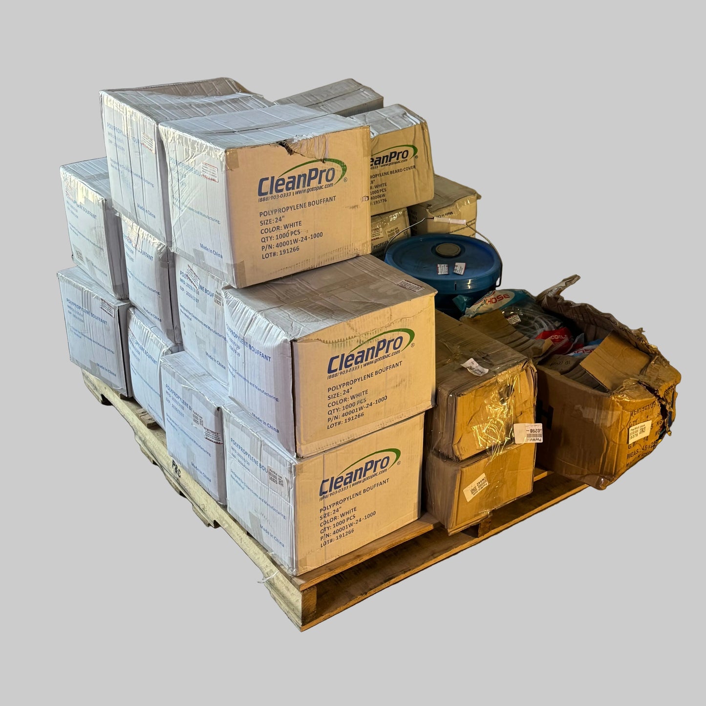 ZA@ Pallet of MIXED Tension Rod Assy, Stainless Steel Braided Washer Machine Hose, Aqua Film Concentrate, Polypropylene Bouffant & Beard Cover (New Other)