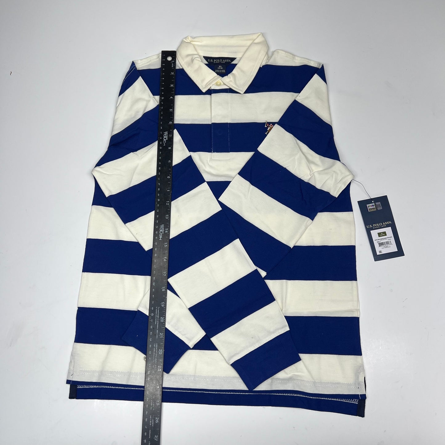 ZA@ U.S. POLO ASSN Long Sleeve Collard Shirt  Men's Sz XL Vineyard Blue/White 98826