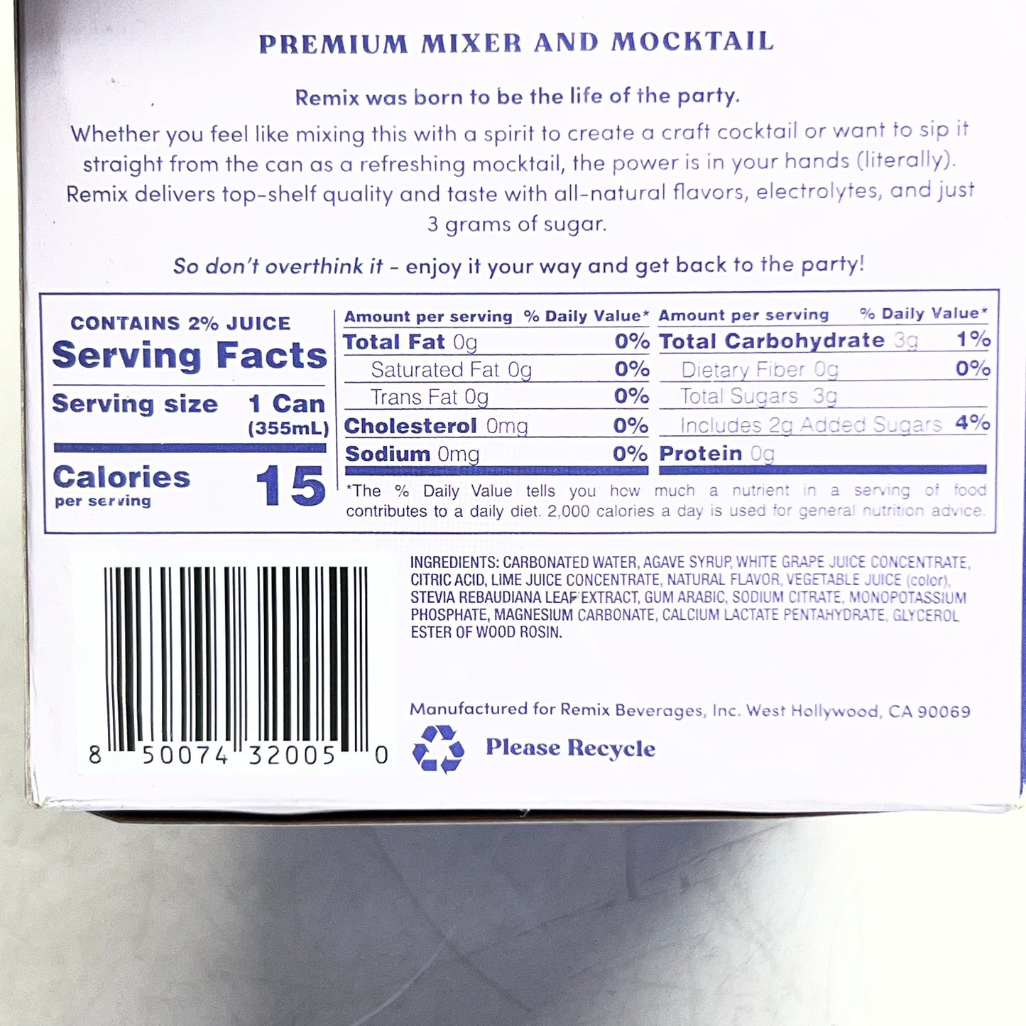 REMIX (4 PACK) Premium Mixer & Mocktail Muddle Berry Mojito 12 Fl Oz Grey BB 12/26
