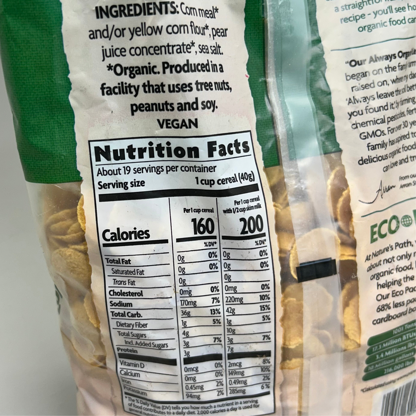 ZA@ NATURE'S PATH  Organic Fruit Juice Sweetened Corn Flakes Cereal 26.4oz BB 08/26 C