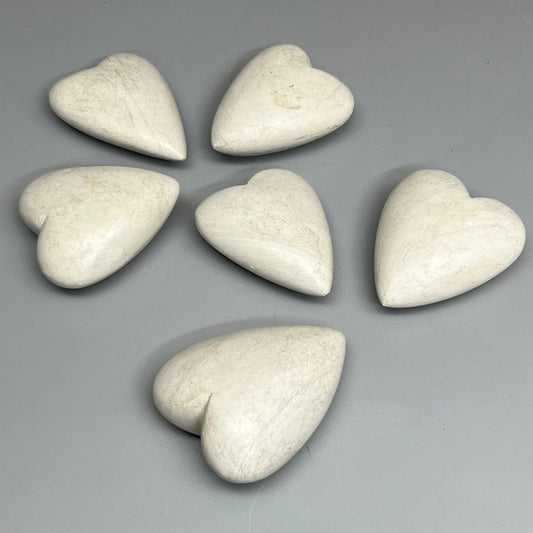 KALALOU SET OF 6 HAND CARVED STONE HEART IN WHITE A5742