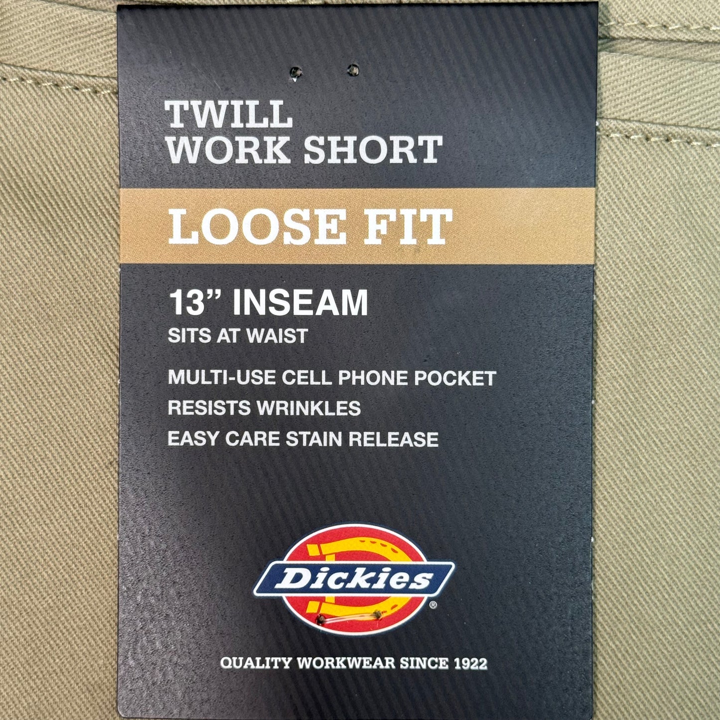 DICKIES Loose Fit Twill Work Shorts 13" Inseam Men's Sz 38 Khaki 42283KH