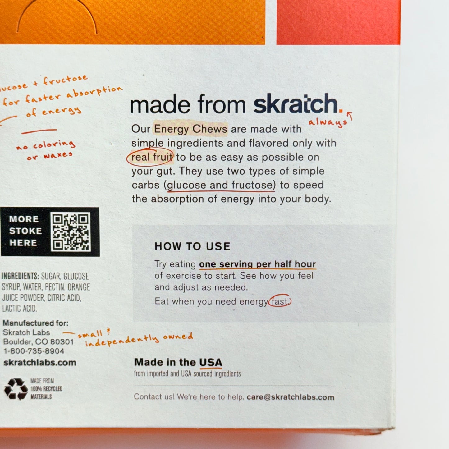 ZA@ SKRATCH (10 PACK) Orange Energy Chews 1.76 Oz BB 12/26 (New - Dented Box)