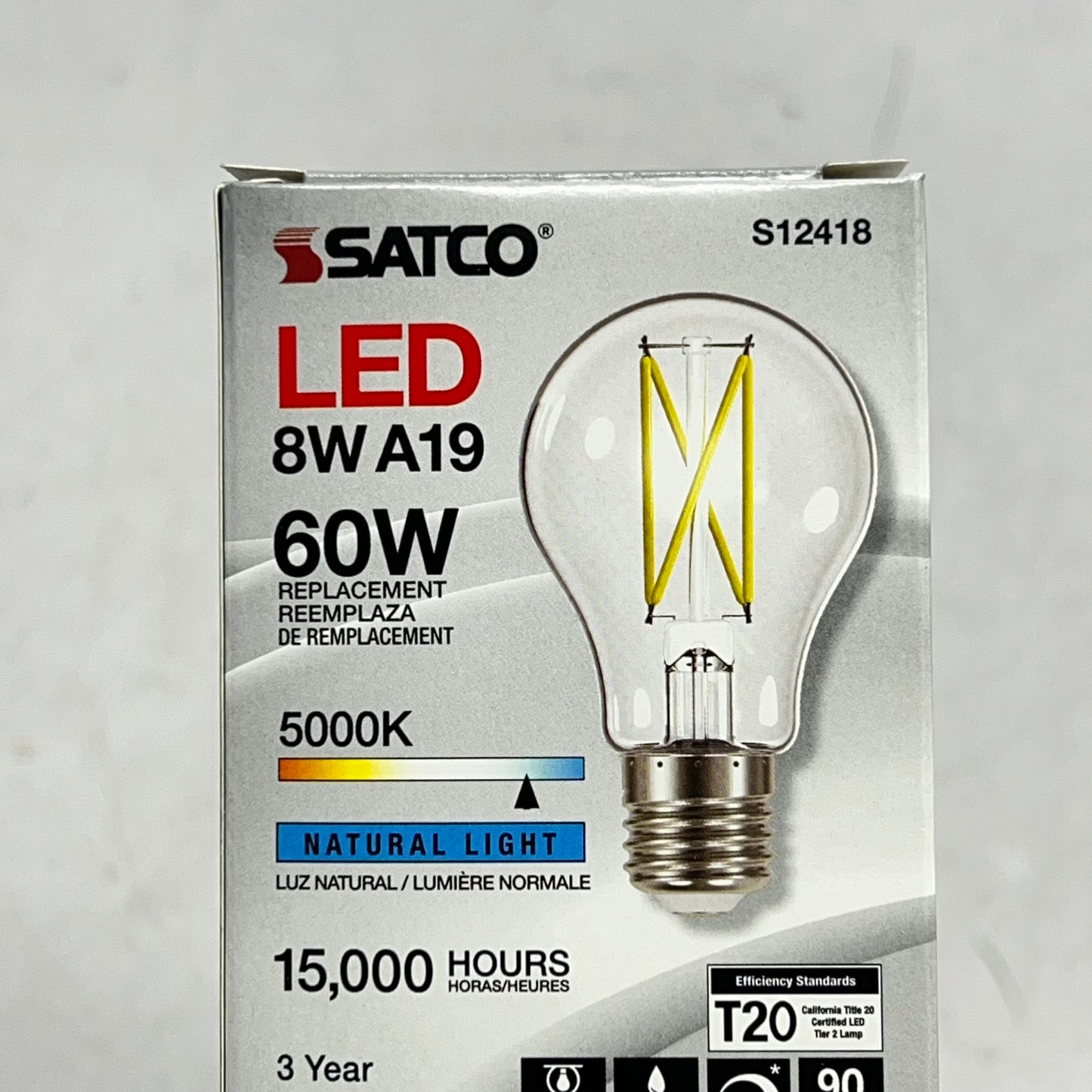 SATCO (6 PACK) Household Lamp Bulb 8W E26 Base A19 120V CRI 90 Daylight S12418