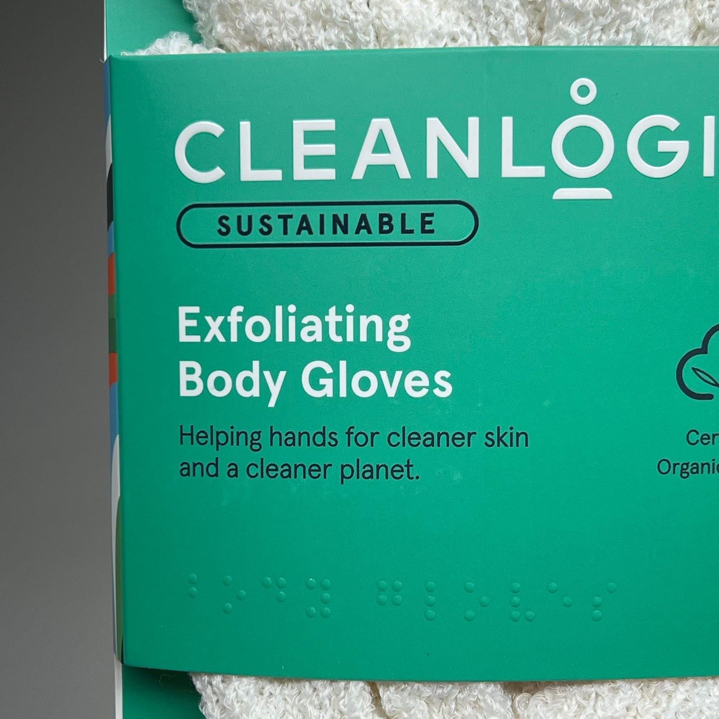 CLEANLOGIC (2 PACK) Certified Organic Cotton Exfoliating Body Gloves White 1200166