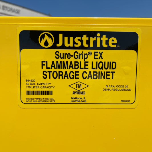 Z@ JUSTRITE Sure-Grip EX Flammable Liquid Storage Cabinet 45 Gal Capacity 65"x43.5"x18" 894520 (AS-IS)