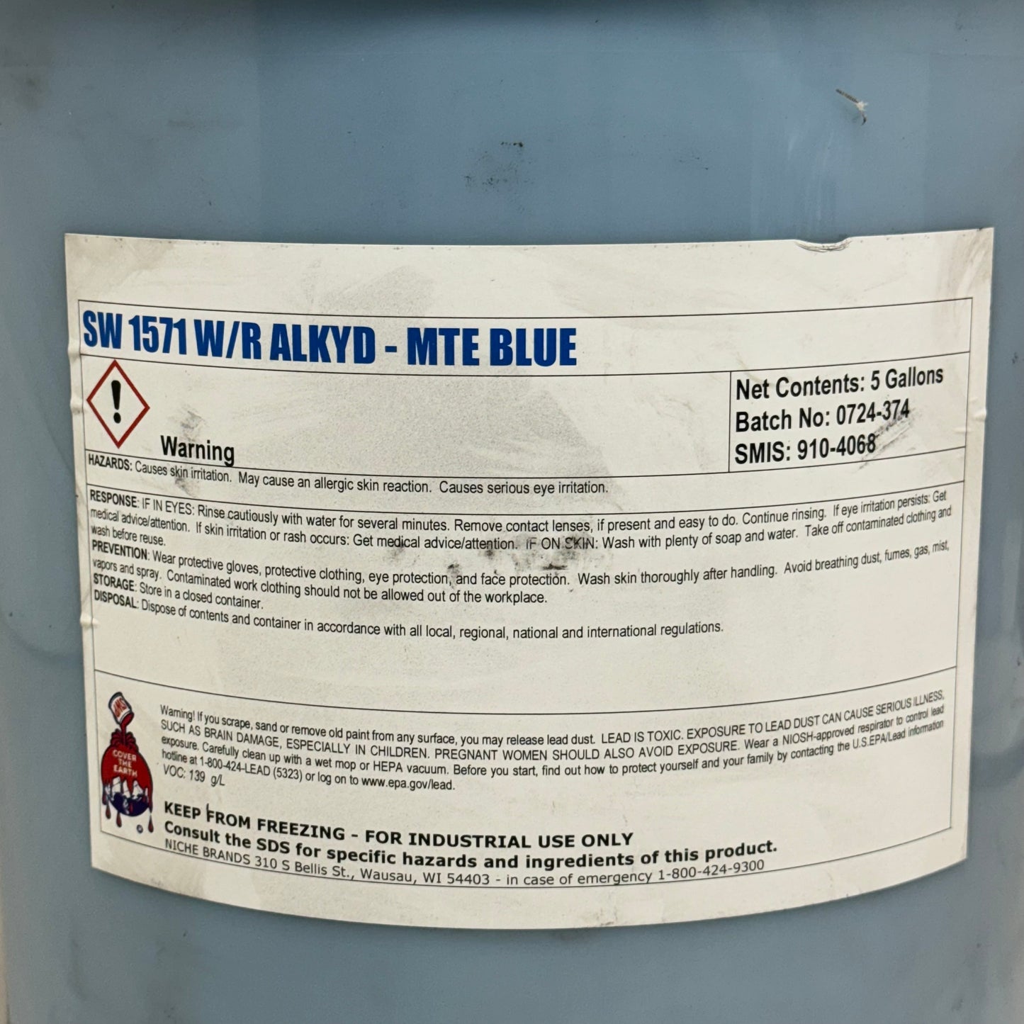 SHERWIN-WILLIAMS (5 Gal) SW 1571 W/R ALKYD 15”Hx12”D MTE Blue 0724-374
