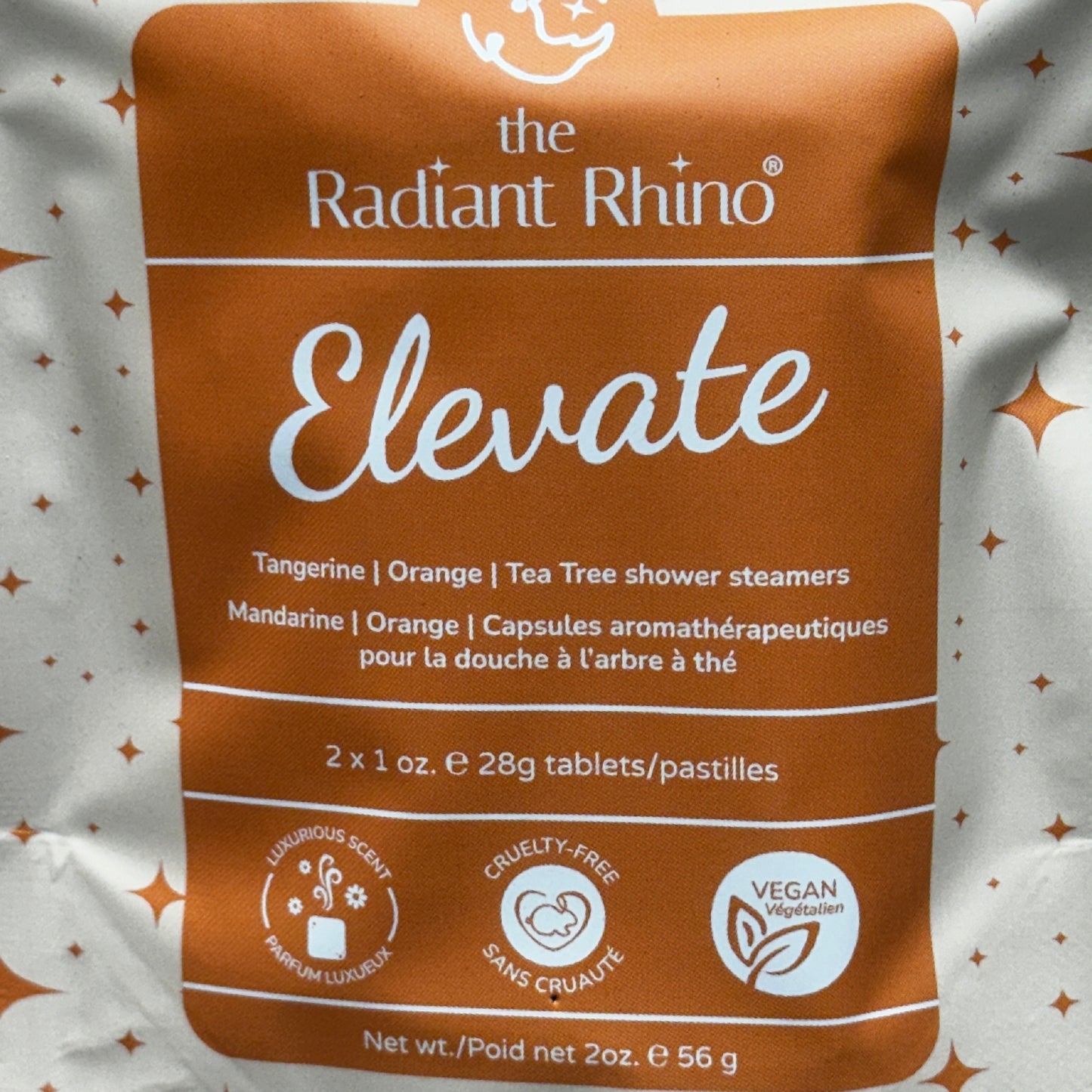 THE RADIANT RHINO (6 PACK) ELEVATE Tangerine Orange Tea Tree Shower Steamers 2 Tablets Each