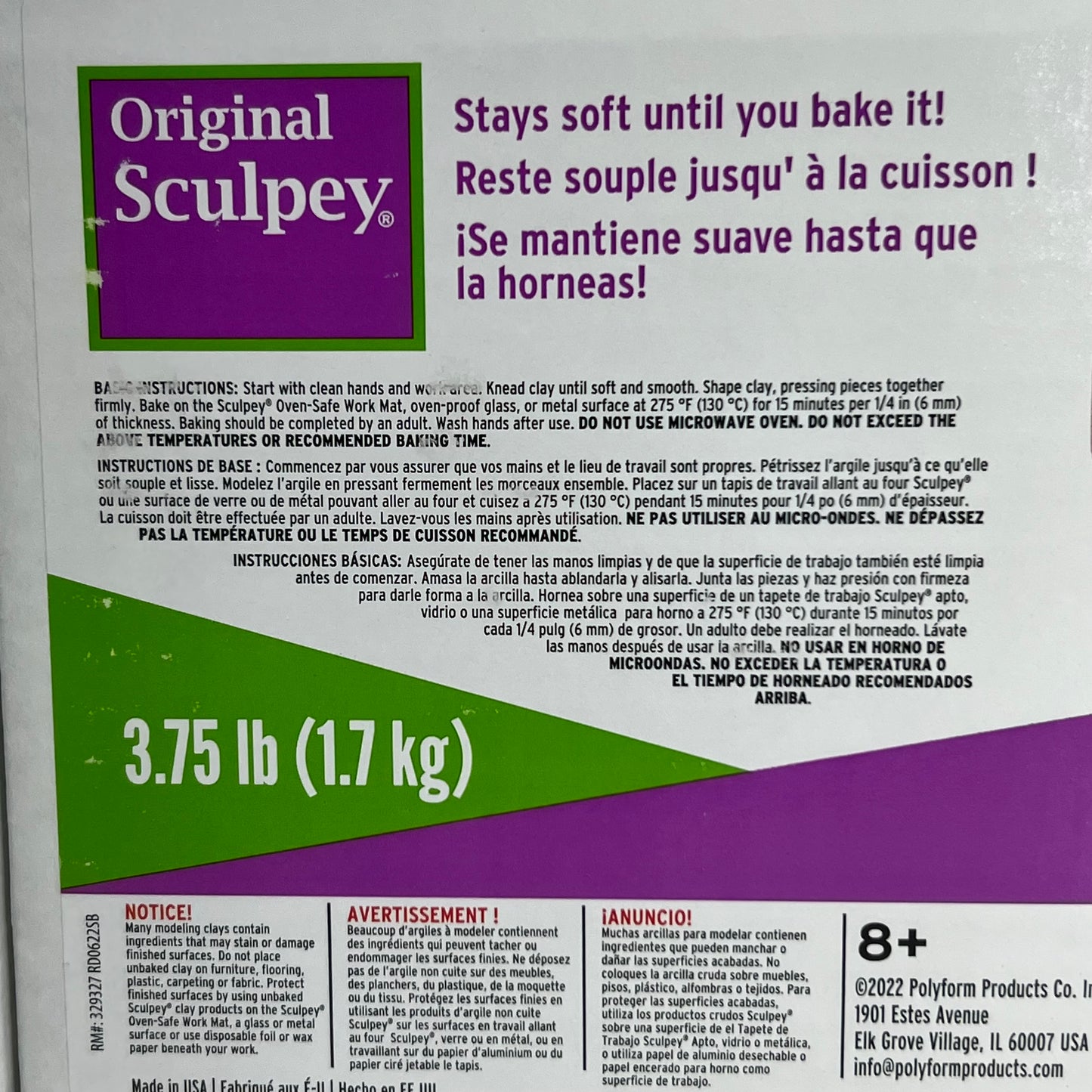 ORIGINAL SCULPEY (3 PACK) Polymer Clay 3.5 Lb White S375