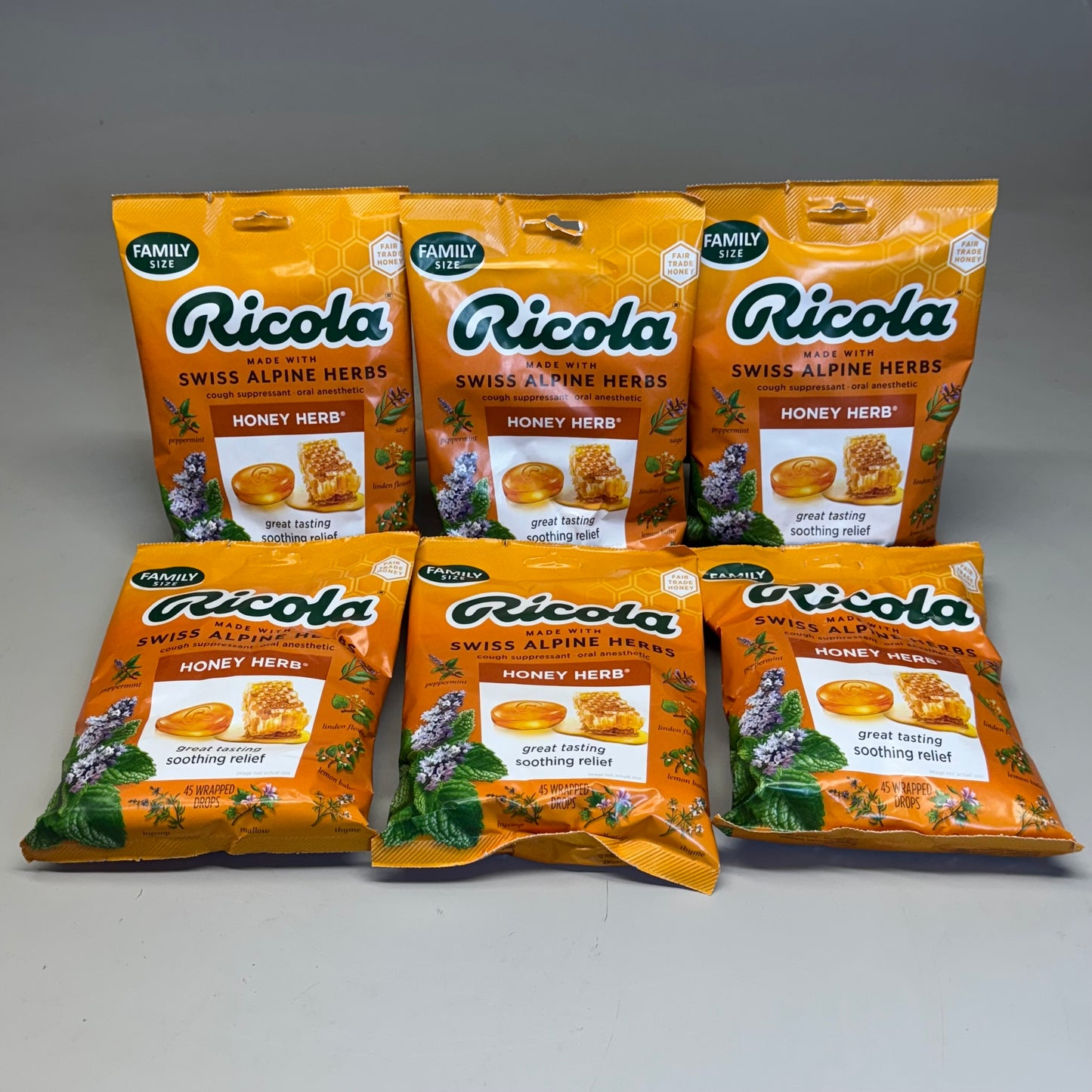 ZA@ RICOLA (6 BAGS, 45 pcs Each) Honey Herb Cough Suppressant BB 02/27