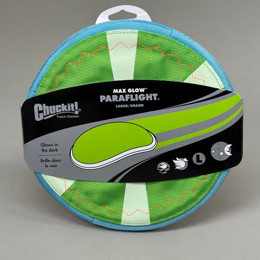 ZA@ CHUCKIT! Disc Max Glow-in-the-Dark Paraflight Floating Flyer Large Green/Blue 32302 B