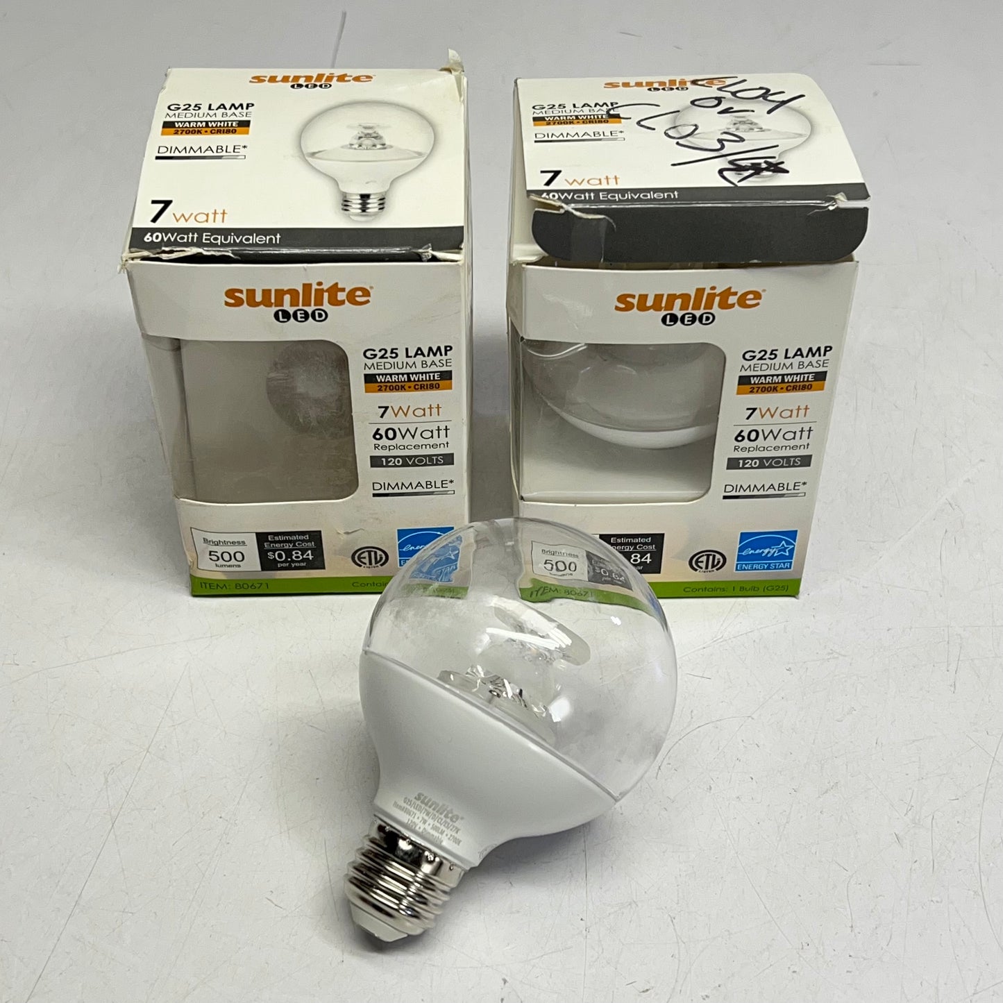 ZA@ SUNLITE (2 PACK) Led Dimmable Globe Light Bulb G25 E26 120V Clear/2700K  80671 (New Other)