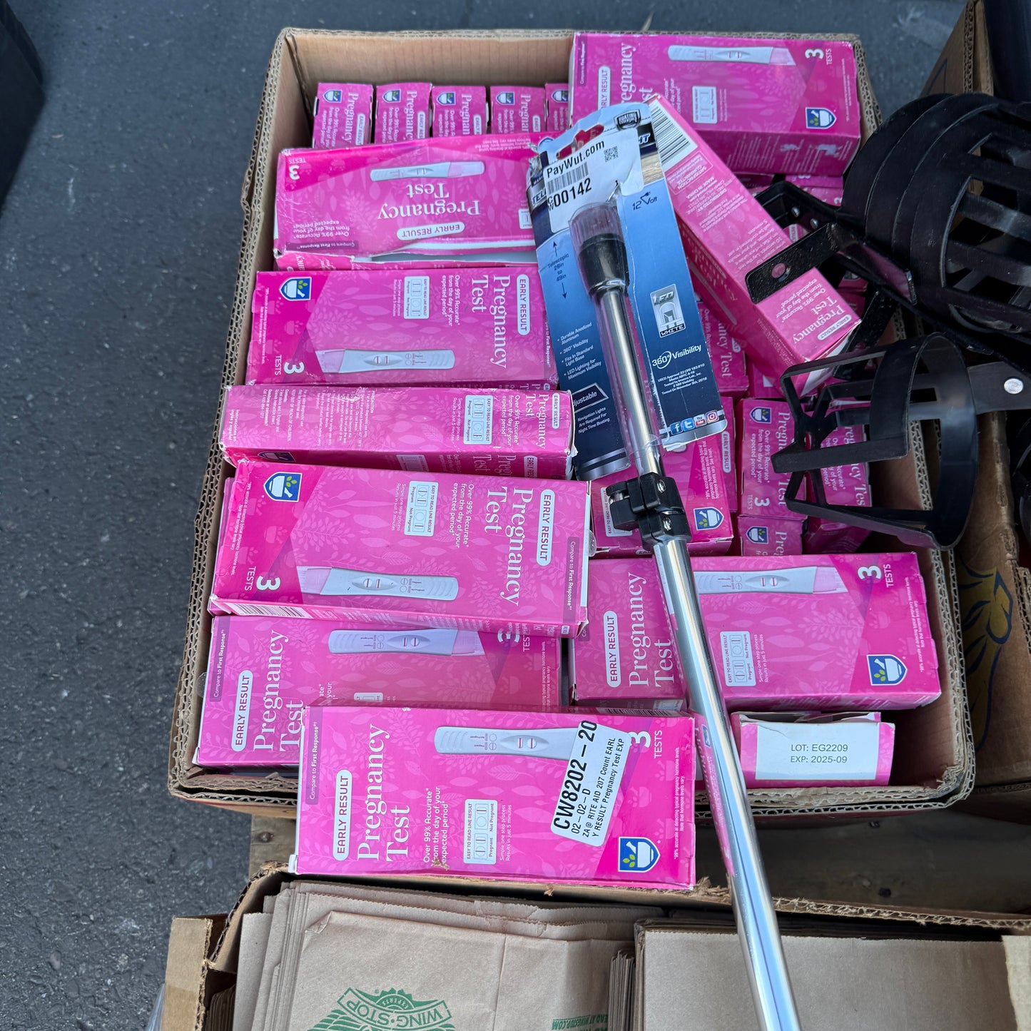 ZA@ Pallet of MIXED Industrial, RAWVELO Energy Gel, Paper Bags, Pipes, Expired Pregnancy Tests, & More! (AS-IS)