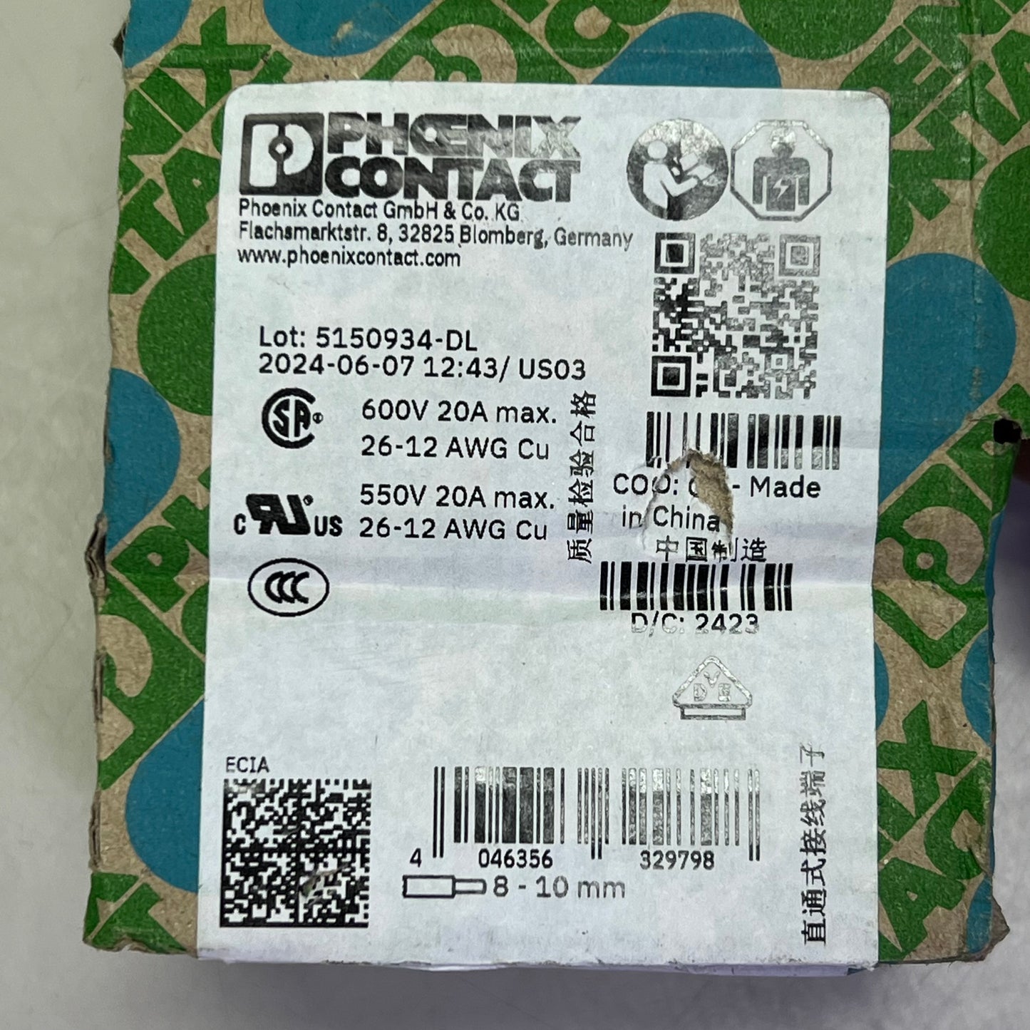 PHOENIX CONTACT Feed Through Terminal Block 1 Deck Level  PT 2.5 BU Blue 3209523