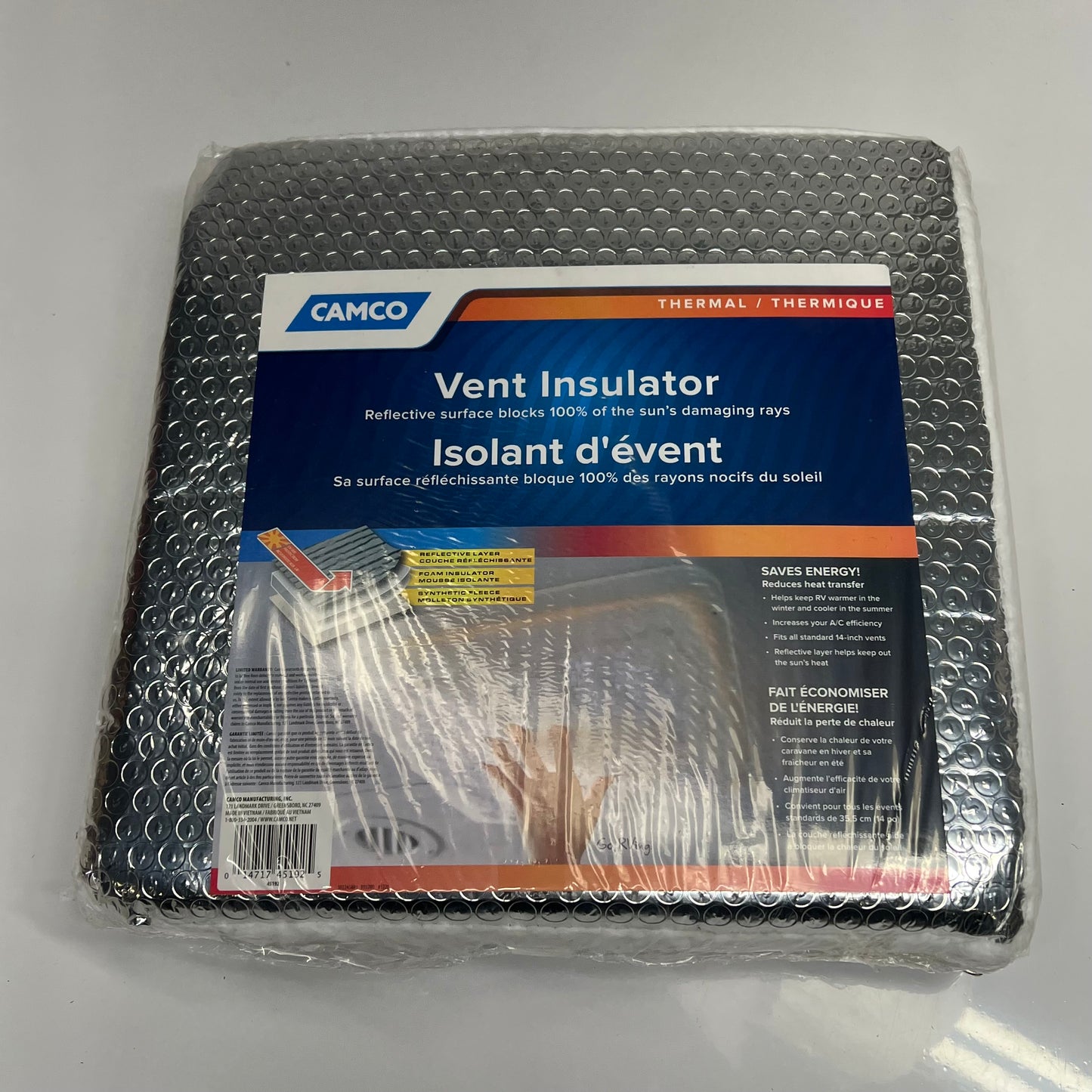CAMCO (2 PACK) Vent Insulator W/ Reflective E/F Fits 14"x14" White/Silver 45192
