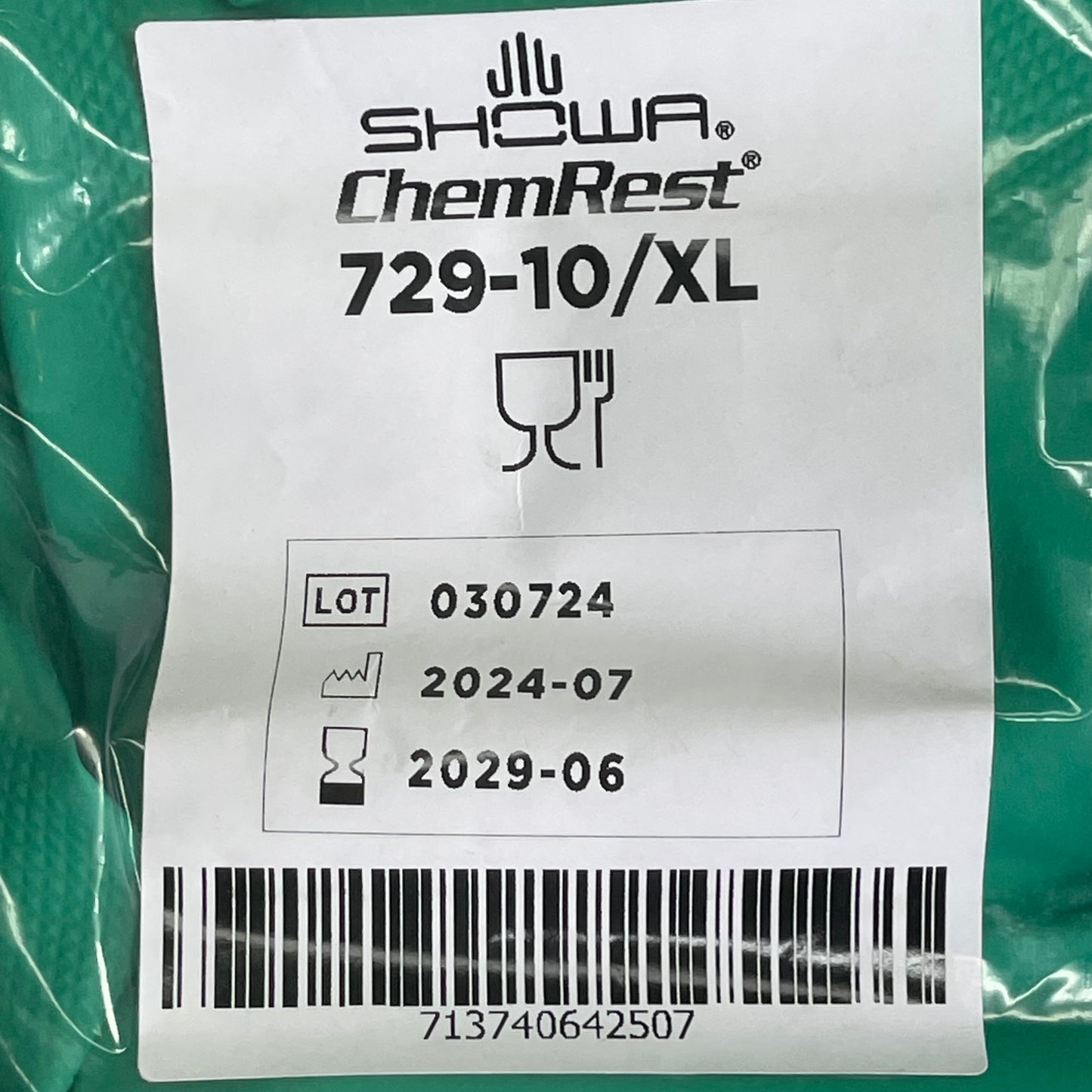 SHOWA (12 Pair) ChemRest Chemical Resistant Gloves XL Green Nitrile 729-10