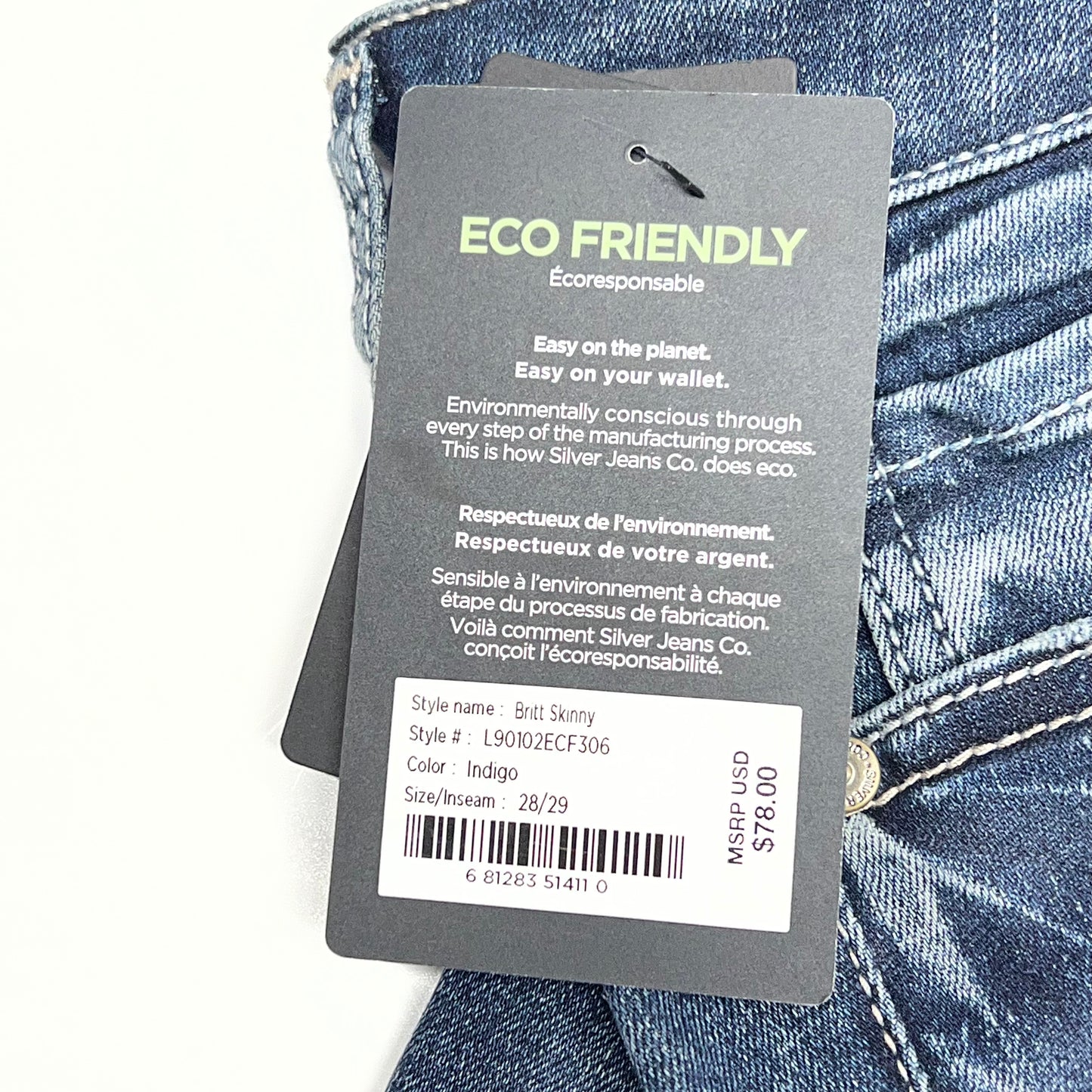 SILVER JEANS CO Britt Curvy Fit Low Rise Skinny Leg Women's Sz 29/29 Indigo
