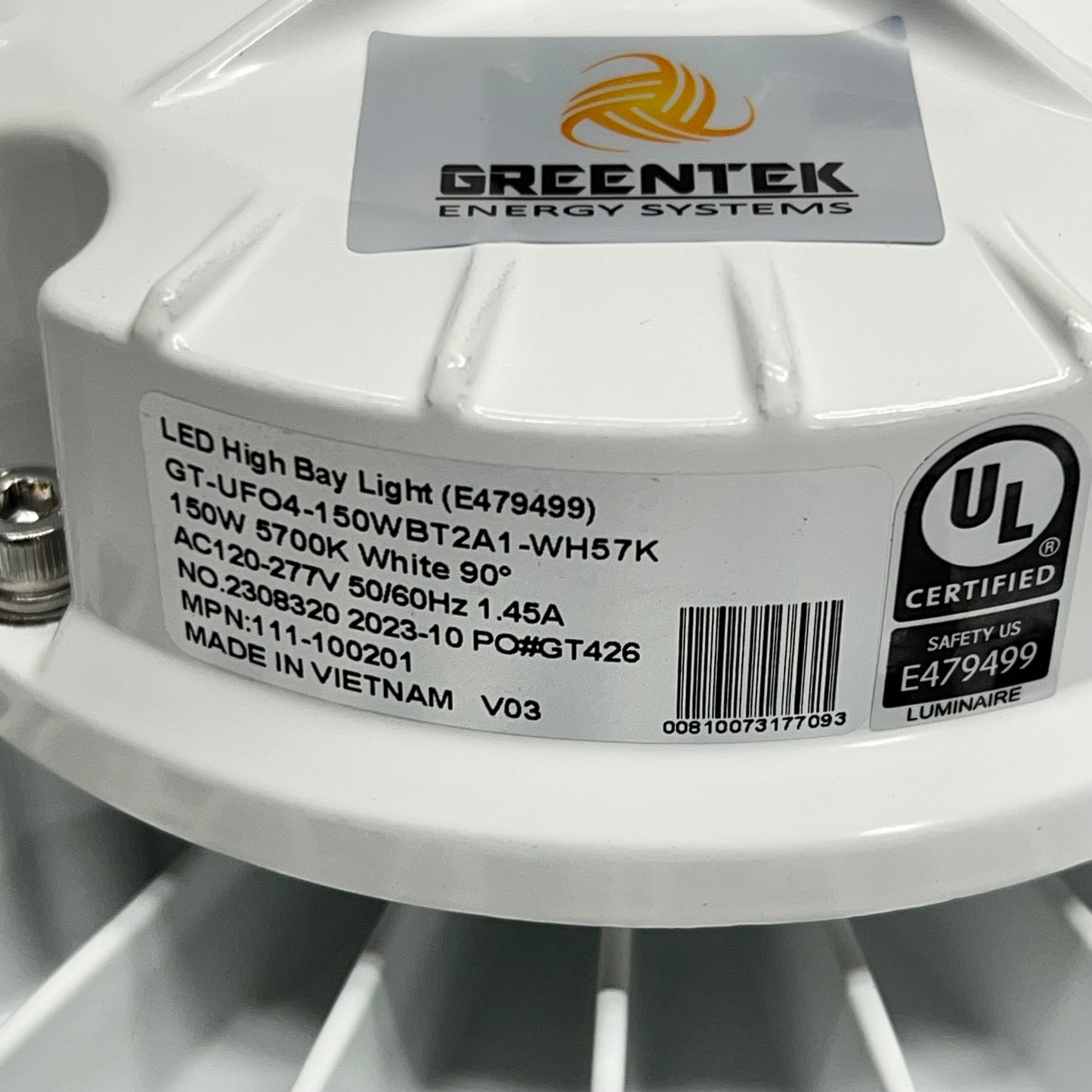 GREENTEK UFO LED High Bay Light Hook Mount 21,200 Lumens 150W White 111-100201