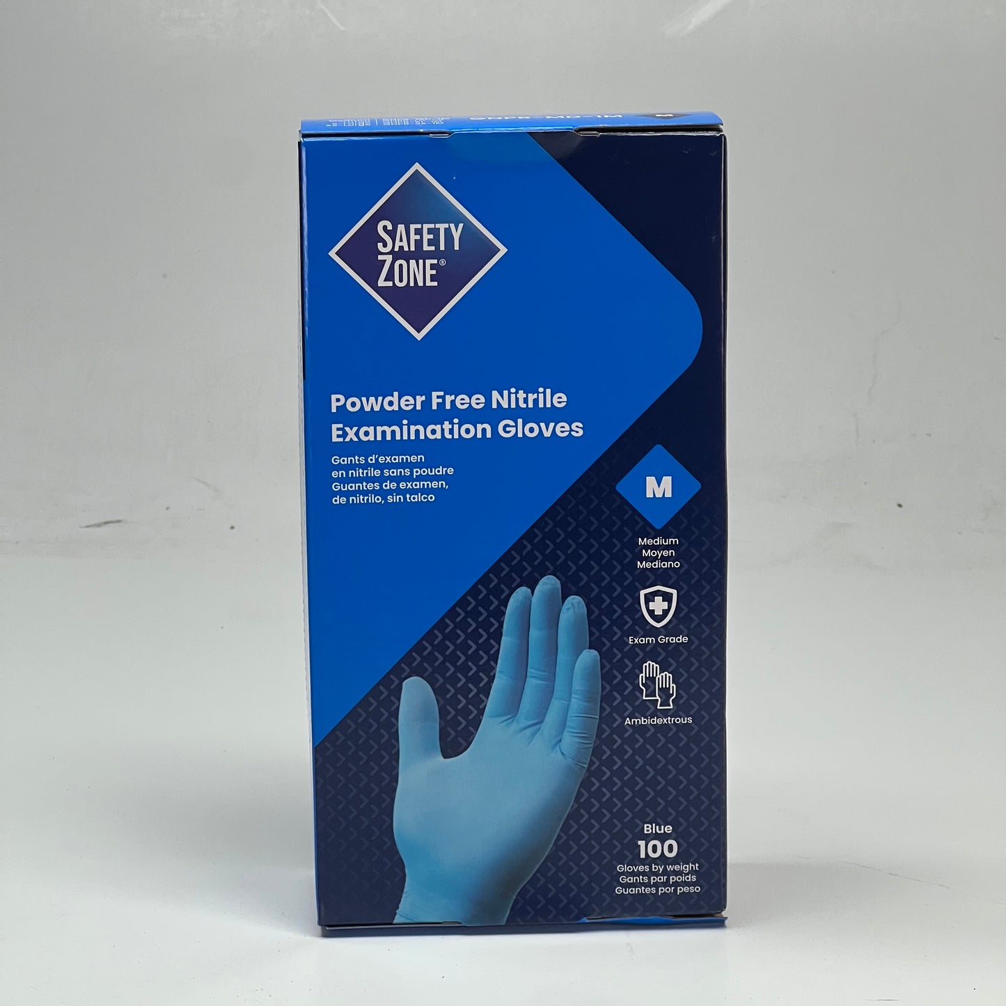 SAFETY ZONE (1000 Gloves) Powder Free Nitrile Examination Gloves Sz Medium - Blue
