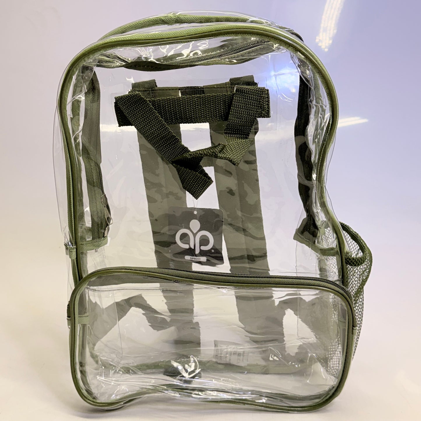 BWAP 17" Clear Plastic Backpack 17" x 12" x 6" Color Olive Green BP1643