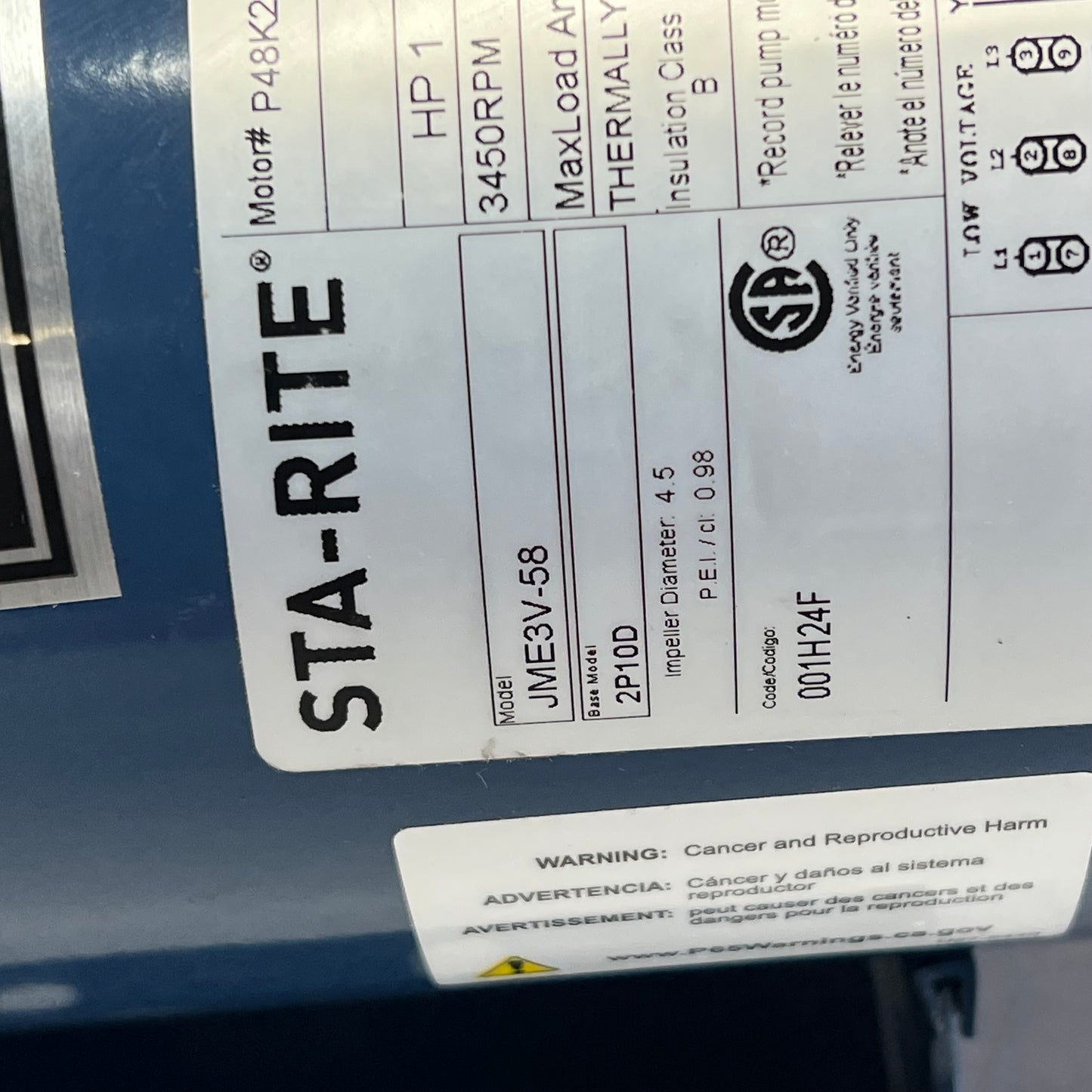STA-RITE J Series Medium Head Centrifugal Pump 1 HP, 208-230/460V JME3V-58