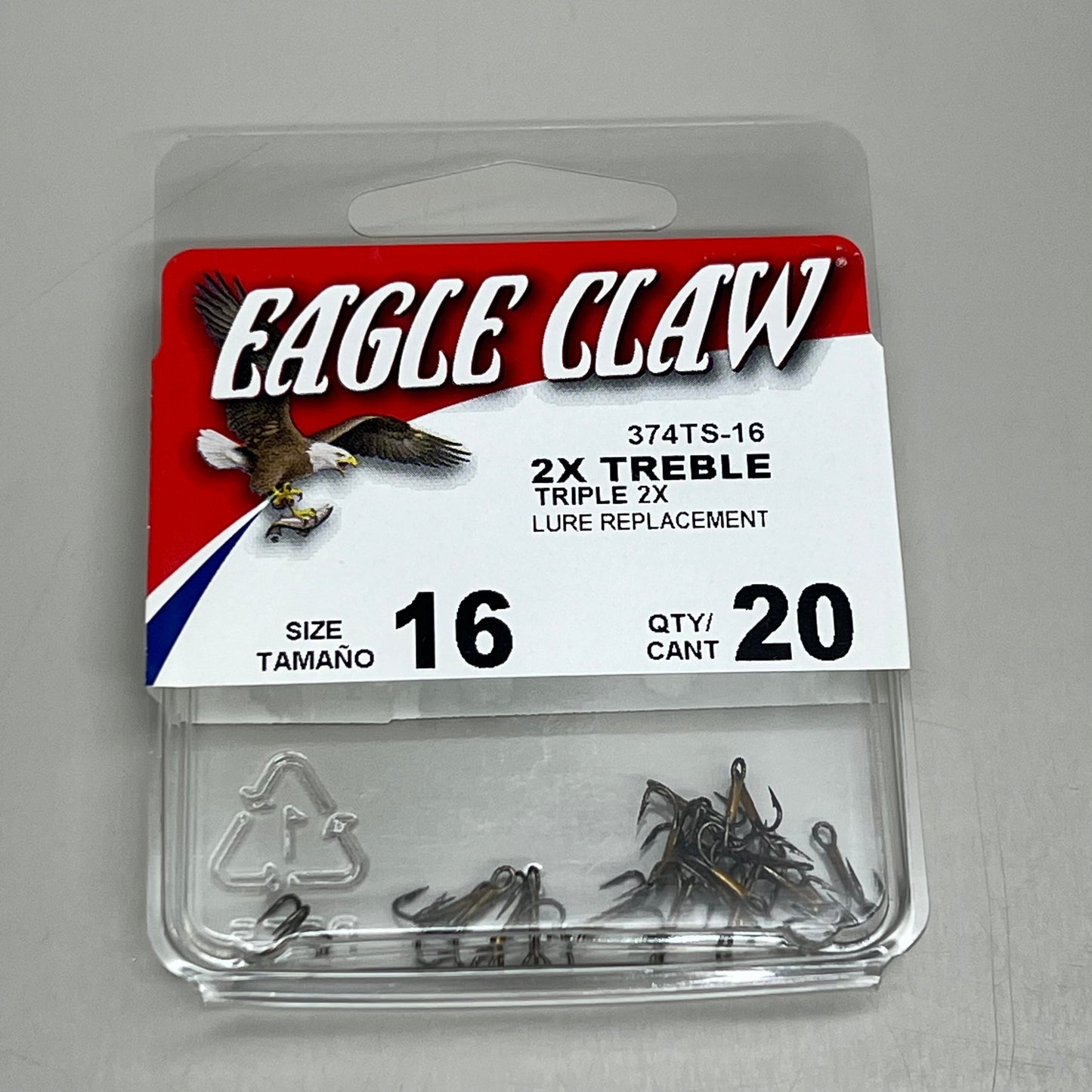 EAGLE CLAW (5 PACK) Curved Point 2X Treble Lure Repla Bronze #16 20 pc 374TS-16