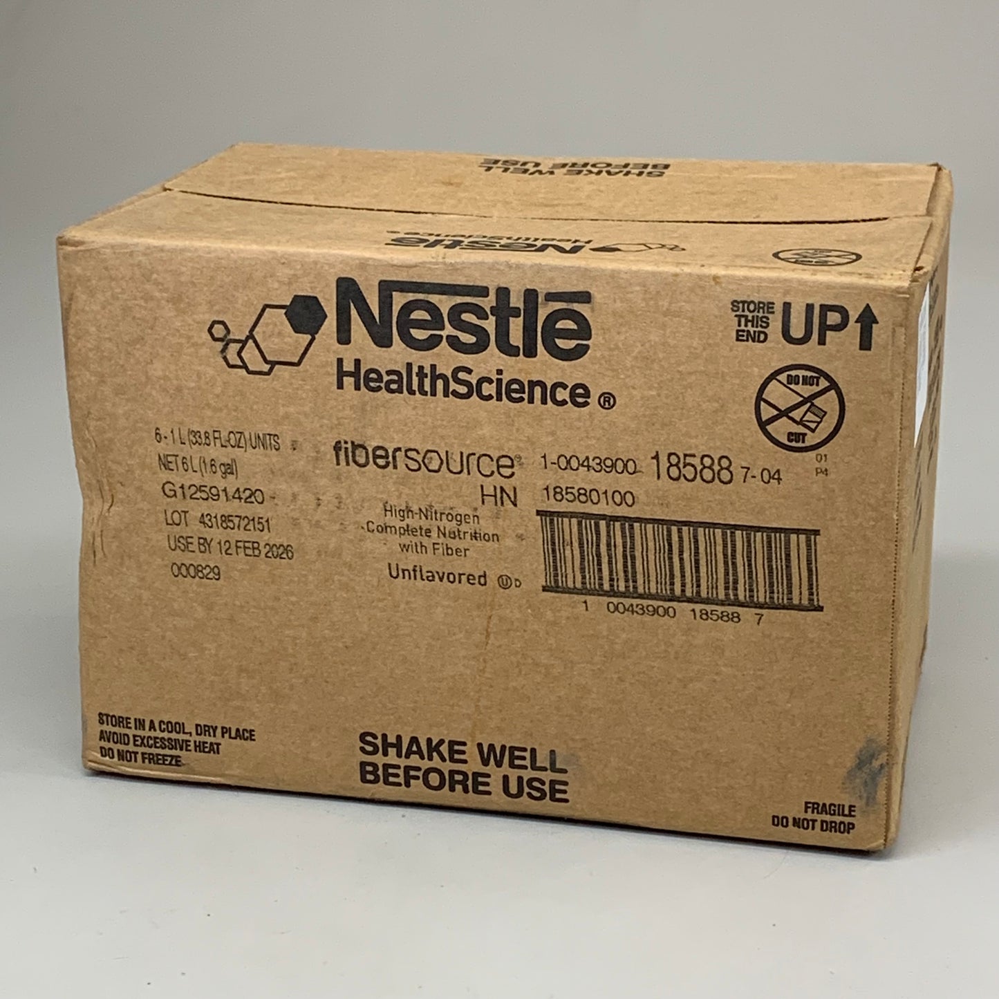 NESTLE (6 PACK) FiberSource HN Unflavored High-Nitrogen Feeding Tube 1 L BB 02/26