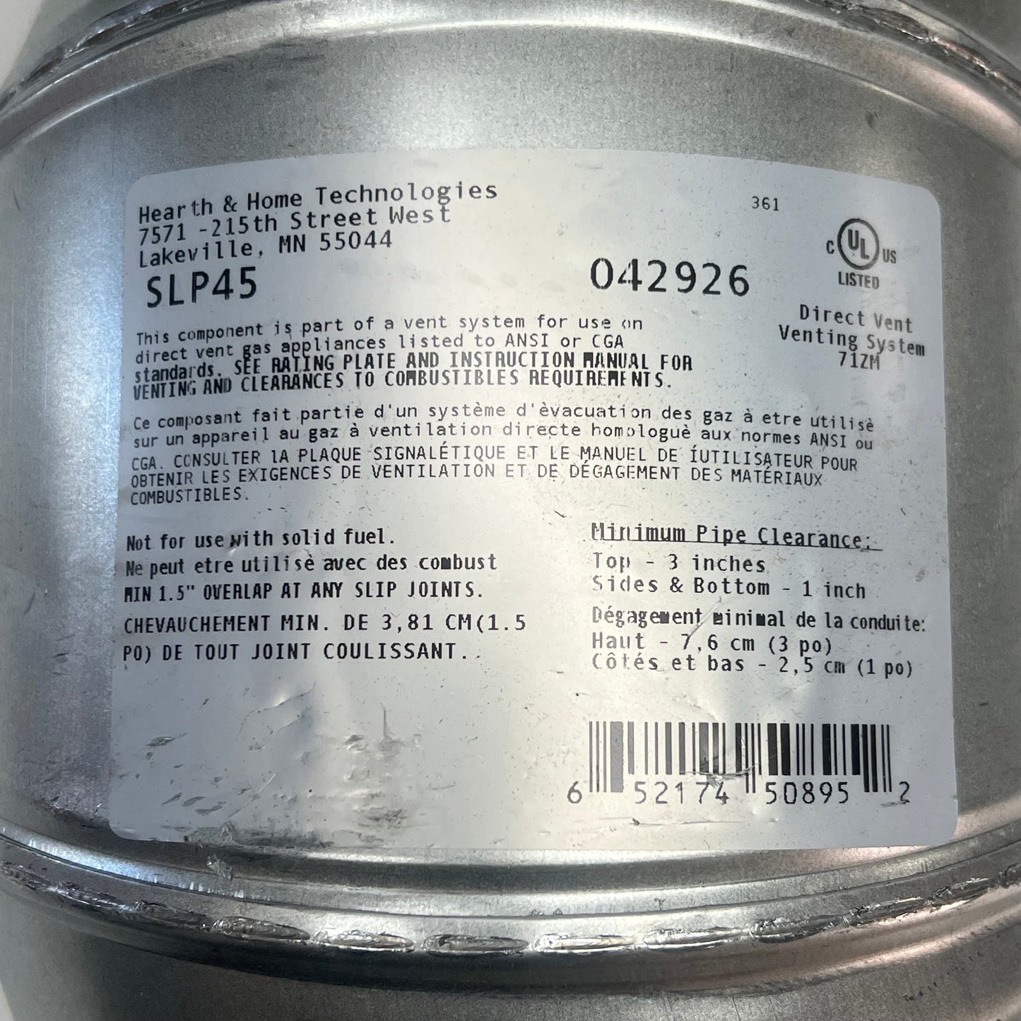 HEARTH & HOME TECHNOLOGYS Venting Pipe Galvanized Steel 45 Degree SLP45
