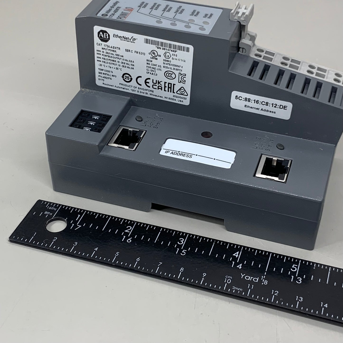 ALLEN BRADLEY Point I/O 2-Port EtherNet I/O Adapter Module 5.5" x 3" Grey 1734-AENTR