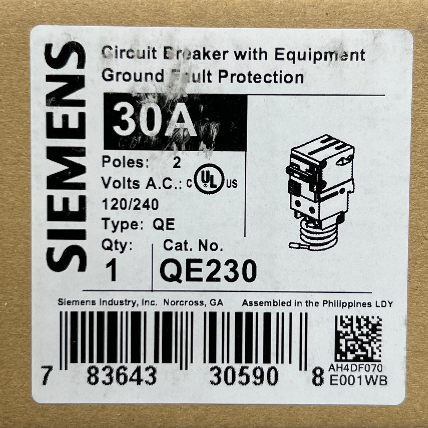 SIEMENS Circuit Breakers 30A Model: QE230