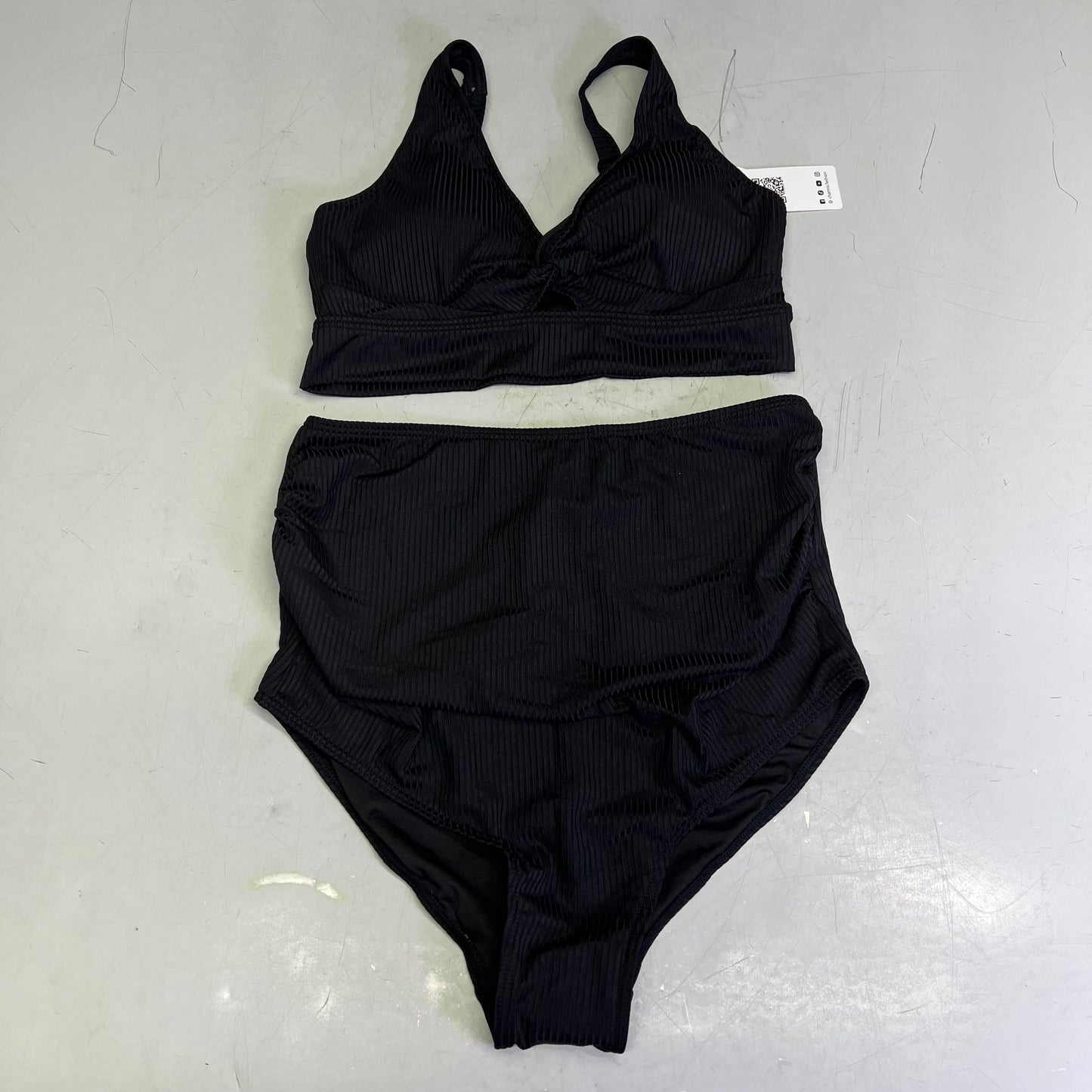 CHARMO V Neck Wide Strap Ribbed Pregnancy Bikini Swimsuit Women's Sz M Black