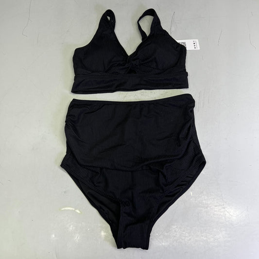 CHARMO V Neck Wide Strap Ribbed Pregnancy Bikini Swimsuit Women's Sz M Black