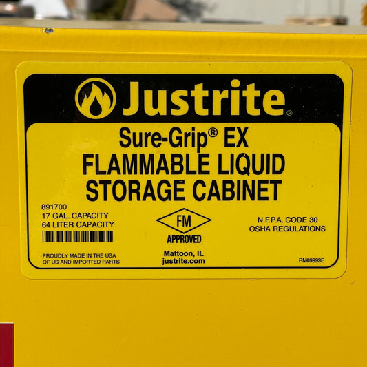 Z@ Pallet of JUSTRITE Sure-Grip EX Flammable Liquid Storage Cabinet 17 Gal Capacity 43"x24"x18" 891700