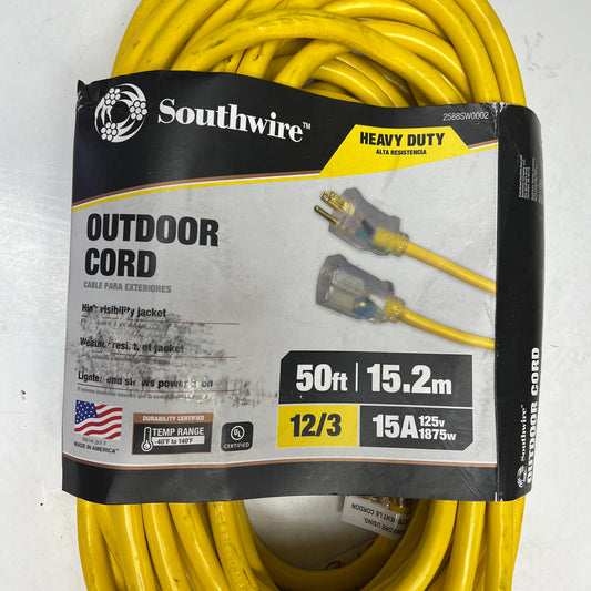 SOUTHWIRE Heavy Duty 3 Prong Extension Cord Highly Visible 50' Yellow 2588SW0002