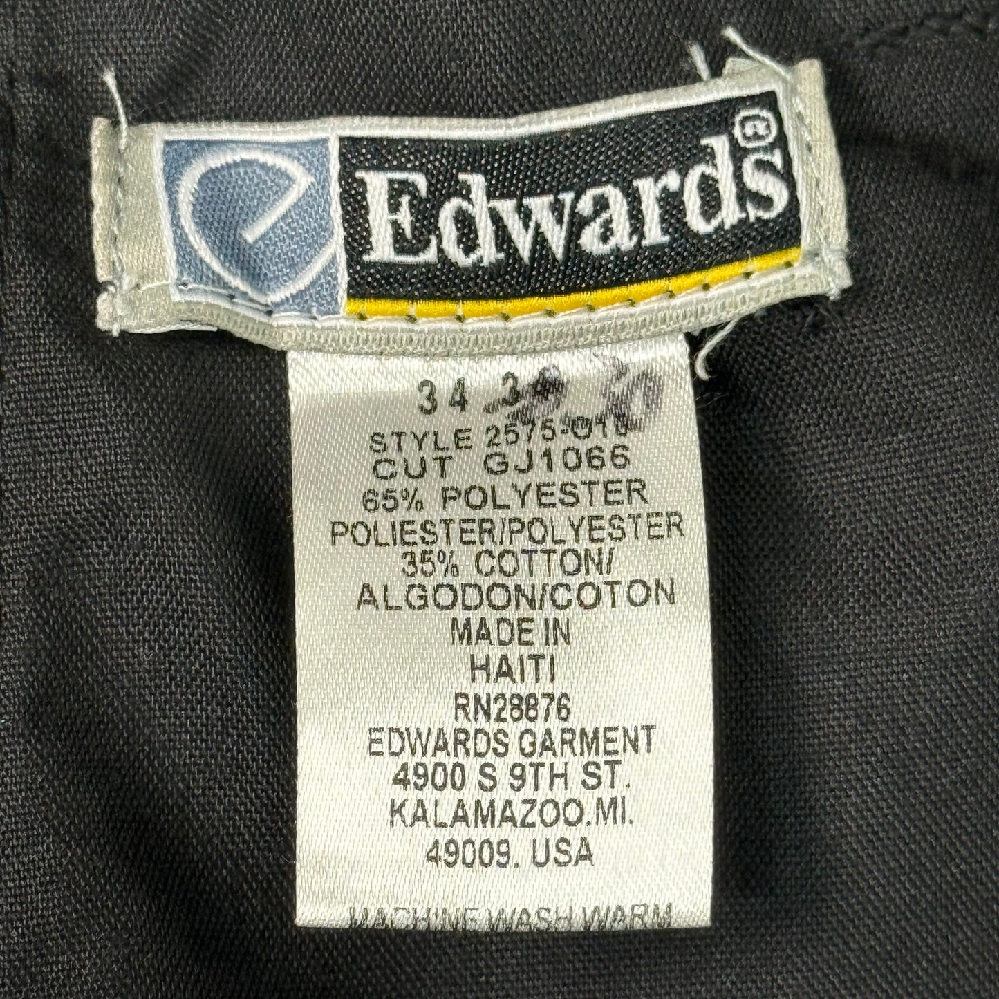 EDWARDS Button Closure Flat Front Cargo Work Pants Men's 34X34 Black 2575-O10