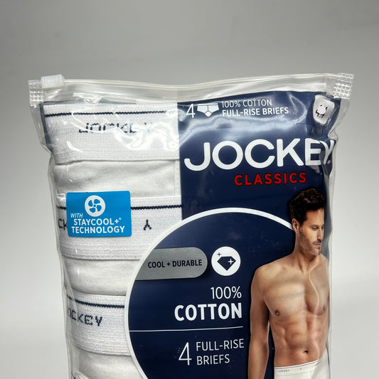 JOCKEY (4 PACK) Full Rise Brief's 100% Cotton Cool + Durable Men's Sz 42 White