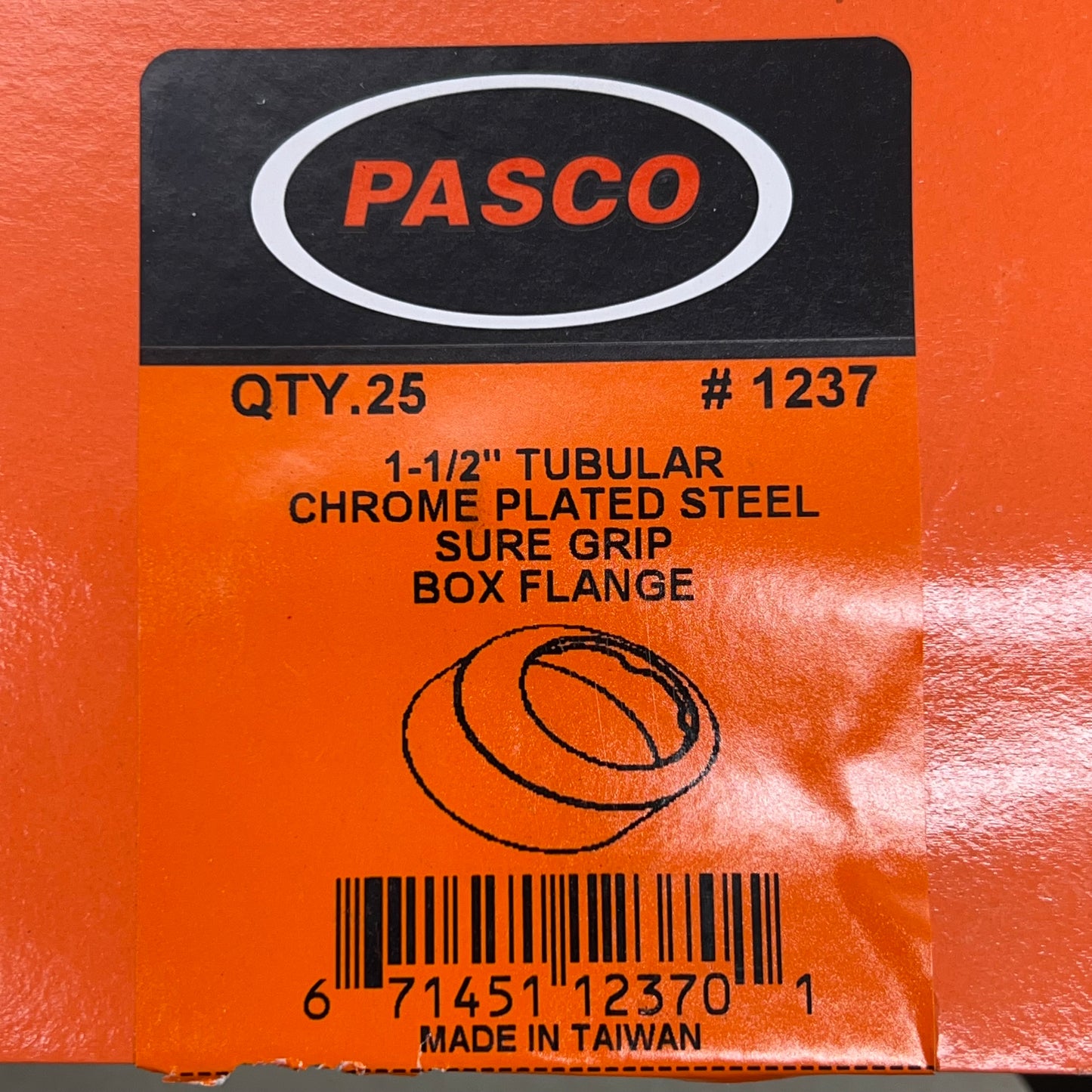 PASCO (25 PACK) Box Flange 1-1/2" Tubular Steel Sure Grip Chrome Plated 1237