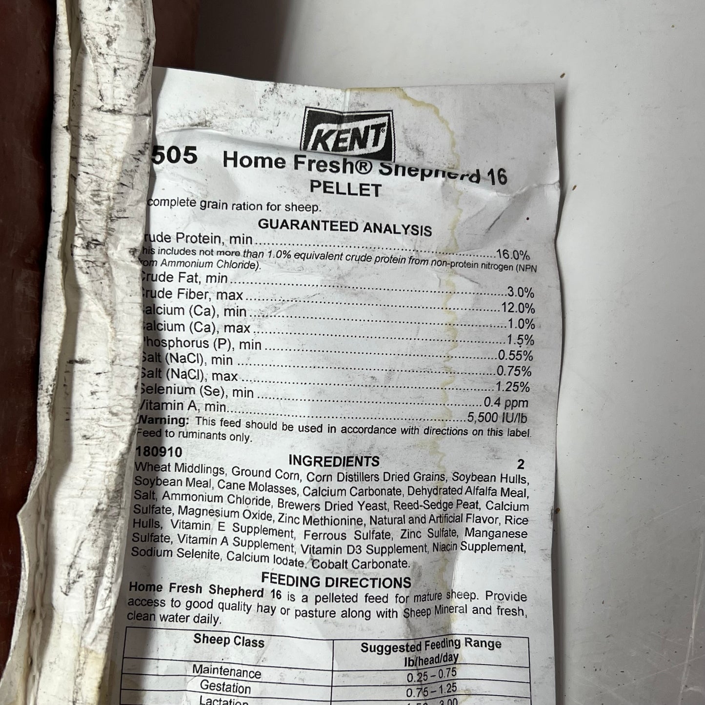 ZA@ KENTS Home Fresh Shepard 16 Sheep Feed Pelleted W/ Probiotics 50 Lb Bag