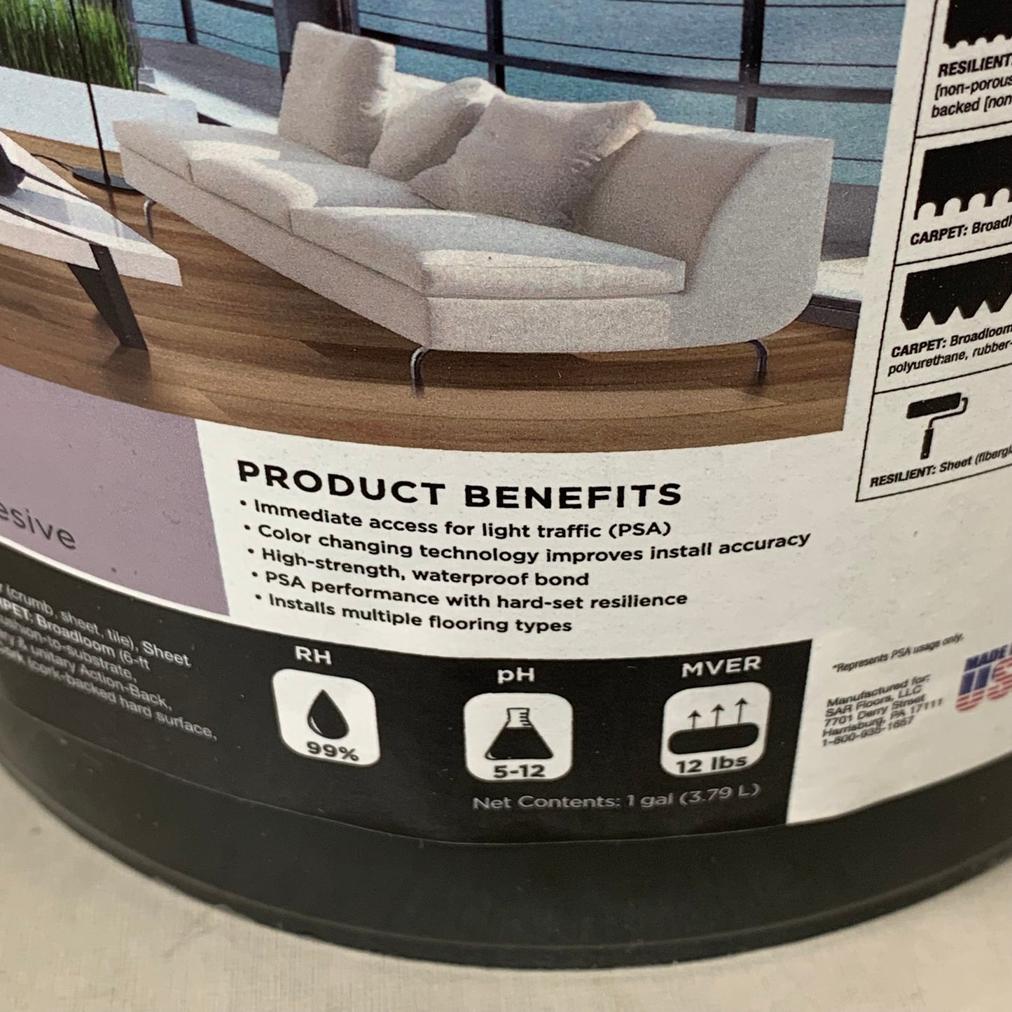 SAR FLOORS Firm-Set Pressure Sensitive Resilient Flooring/Carpet Adhesive SAR-5000