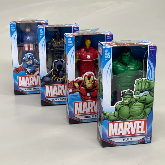 ZA@ HASBRO (4 PACK SET) Marvel Black Panther, Captain America, Hulk and Iron Man Hero Figurines 6 Inch