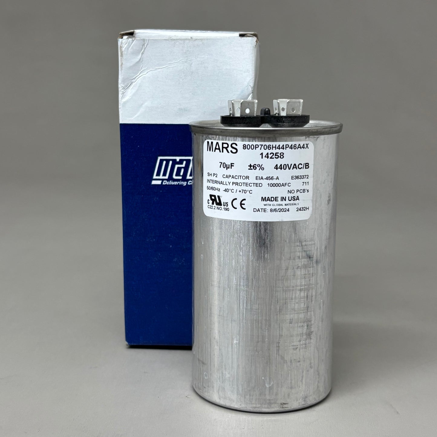 MARS Aluminum Motor Run Capacitor Round 70 MFD 440/370 VAC Dual Voltage 14258