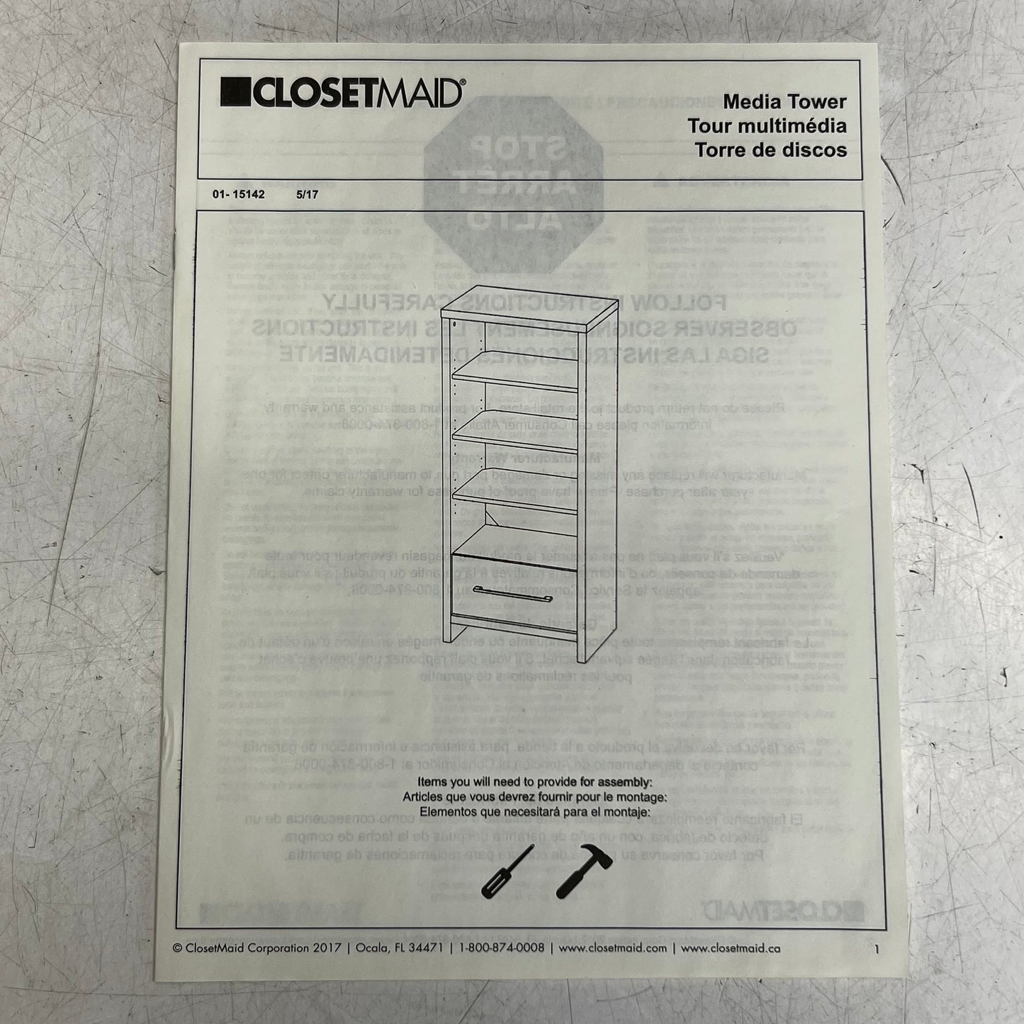 CLOSETMAID Media Storage Tower Bookcase with Drawer White Sz 50.2"H x 21.4"W x 13.5"L White 01651