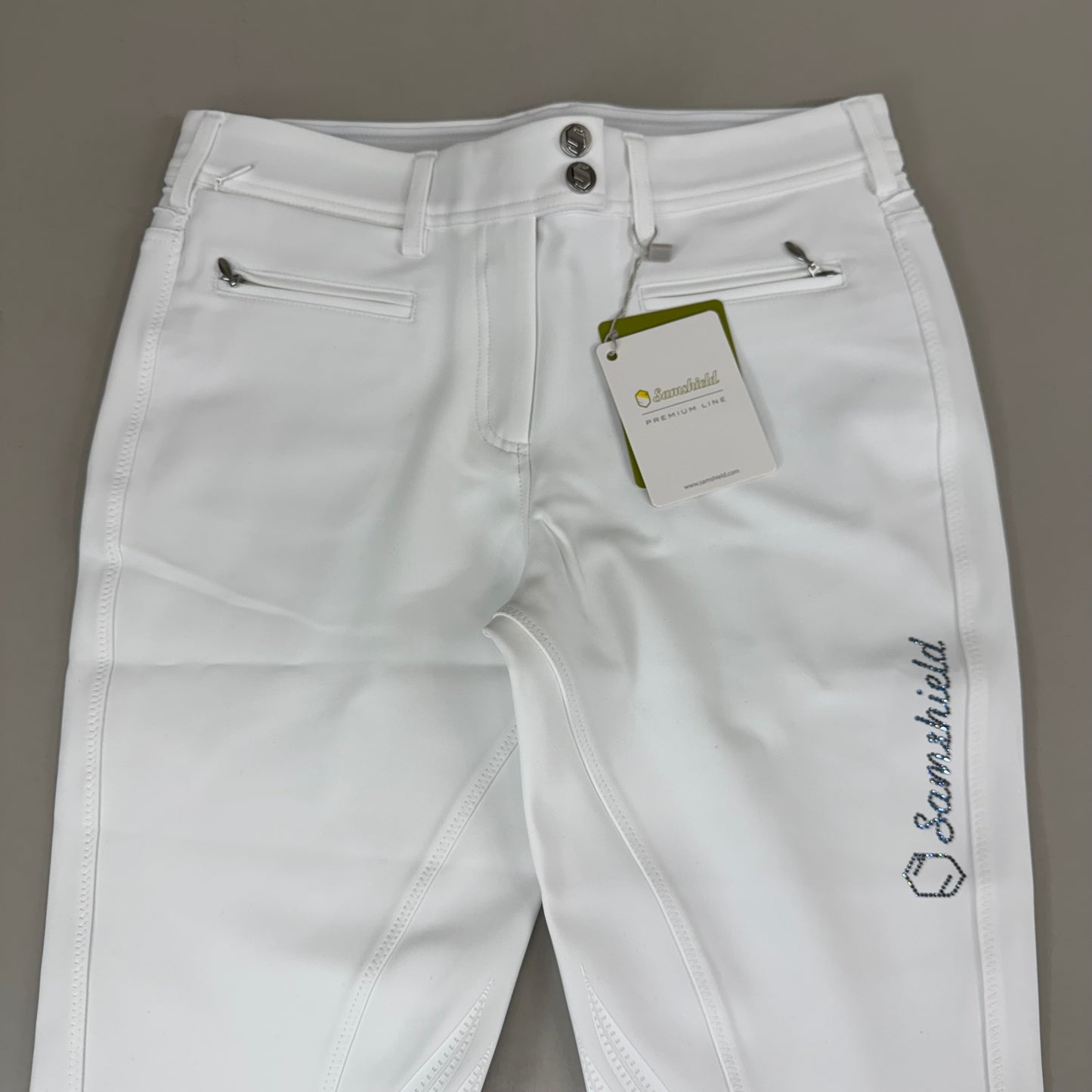 SAMSHIELD Adele Premium Equestrian Pants Women's Sz US 26, UK 8, FR 36 White Cosmic Nights