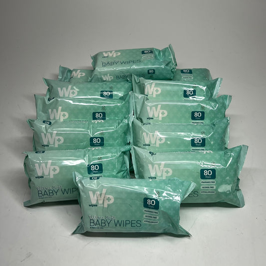 WP WIPES PLUS  (12 PACK, 80 EACH) Baby Wipes Unscented Alcohol Free BB 07/27
