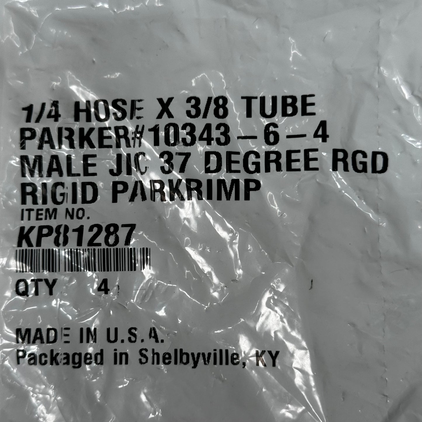 PARKER (4 PACK) Hydraulic Hose Male JIC 37° Rigid Fitting 1/4" x 3/8" Steel KP81287