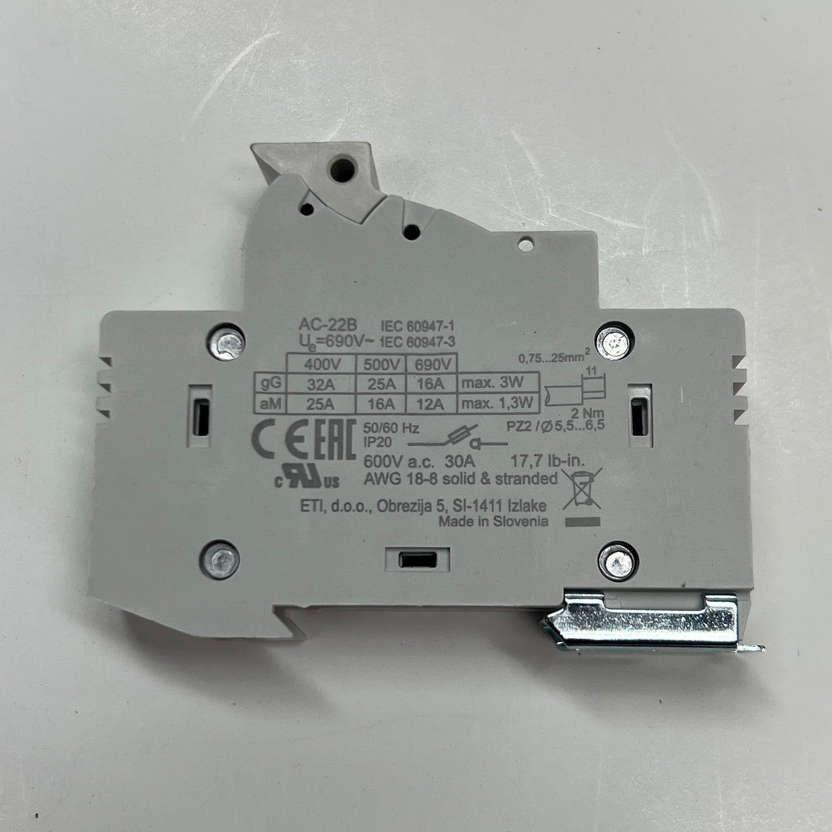 ETI (2 PACK) Modular Fuse Holder 1-Pole 30A 600V LEC/UL Din Rail Mount - White 002540001