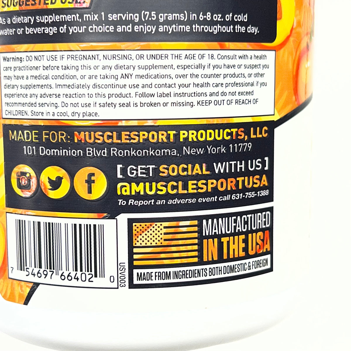 MUSCLESPORT Fruits & Greens W/ Pre & Probiotics Revolution Peach Mango BB 01/29