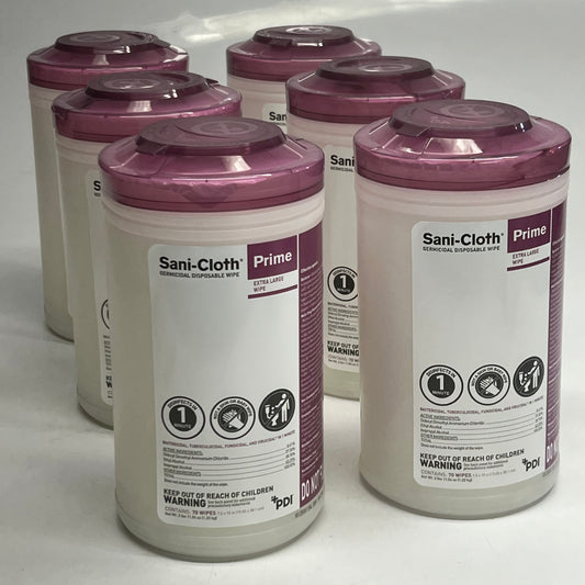 PDI (6 PACK, 70 WPES EACH) Prime Sani-cloth Germicidal Disposable Wipes Sz Extra Large BB 09/26